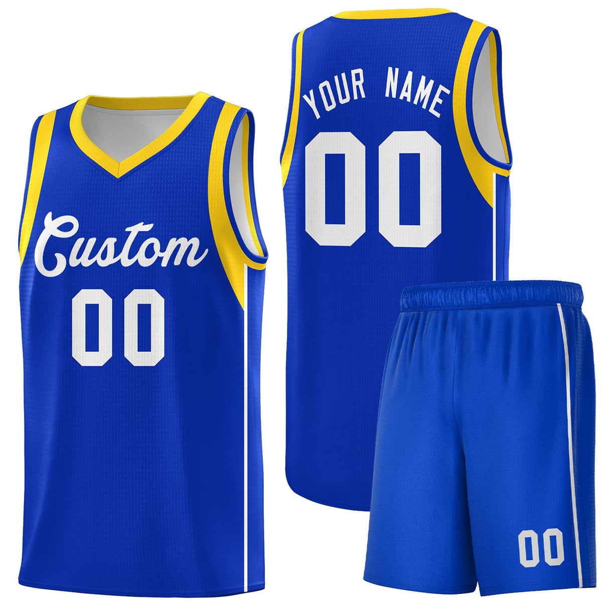 Custom Royal White-Gold Sleeve Color Blocking Classic Kits Sports Uniform Basketball Jersey |KXKSHOP