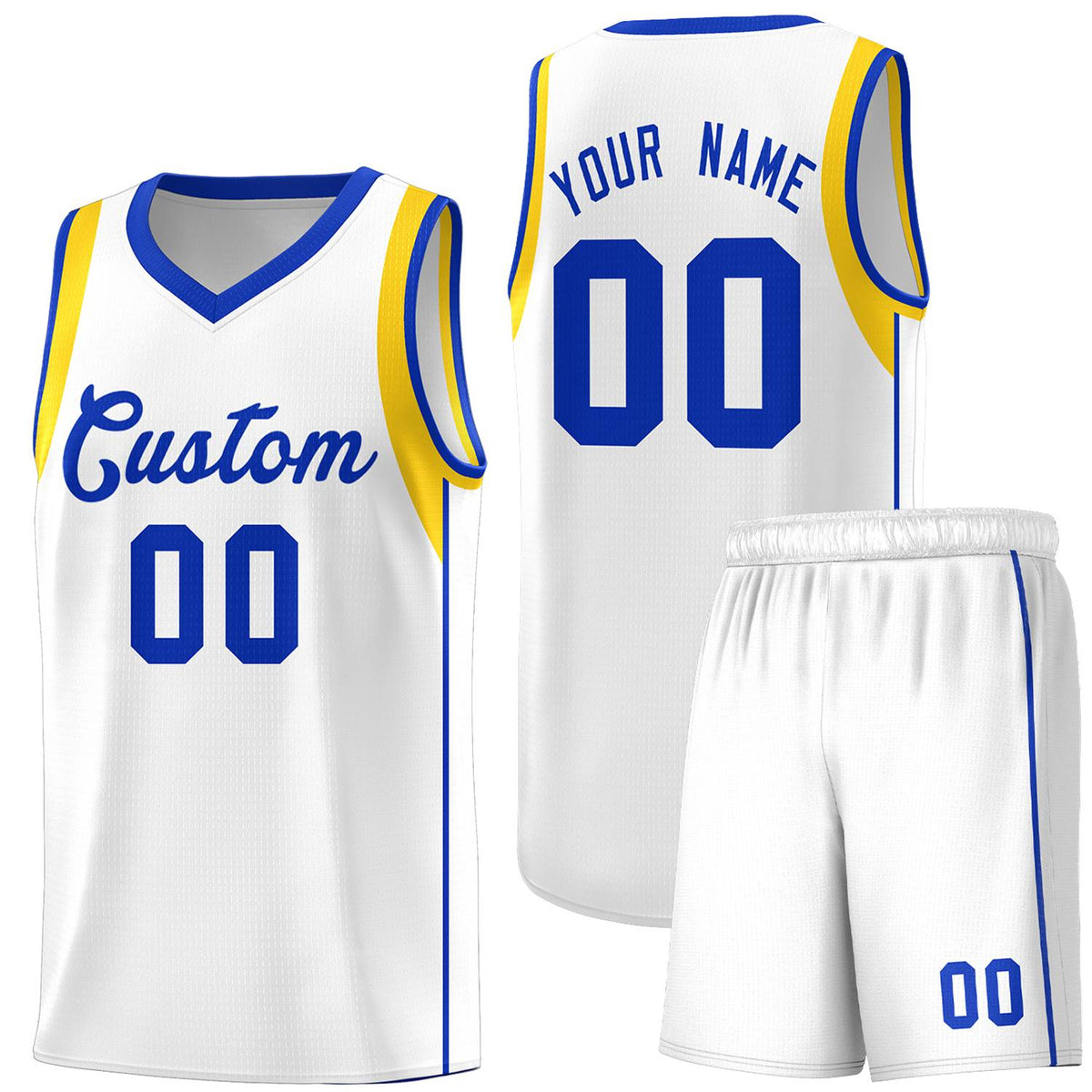Custom White Royal-Gold Sleeve Color Blocking Classic Kits Sports Uniform Basketball Jersey |KXKSHOP