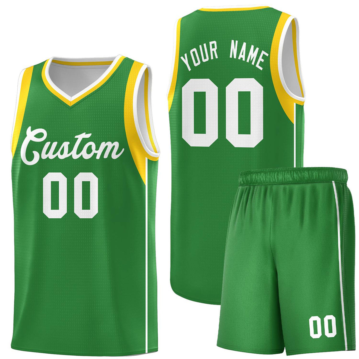 Custom Kelly Green White-Gold Sleeve Color Blocking Classic Kits Sports Uniform Basketball Jersey |KXKSHOP