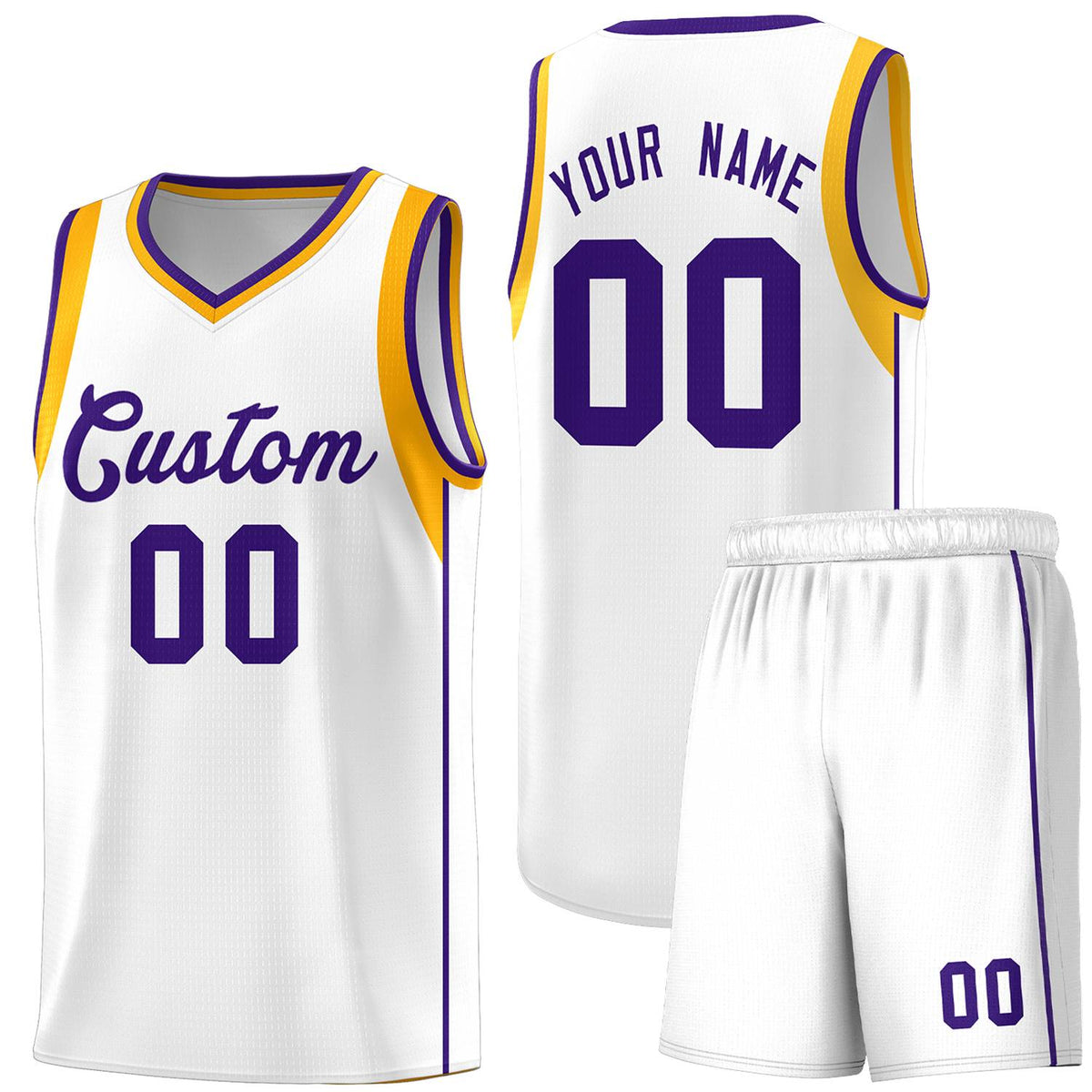 Custom White Purple-Aqua Sleeve Color Blocking Classic Kits Sports Uniform Basketball Jersey |KXKSHOP