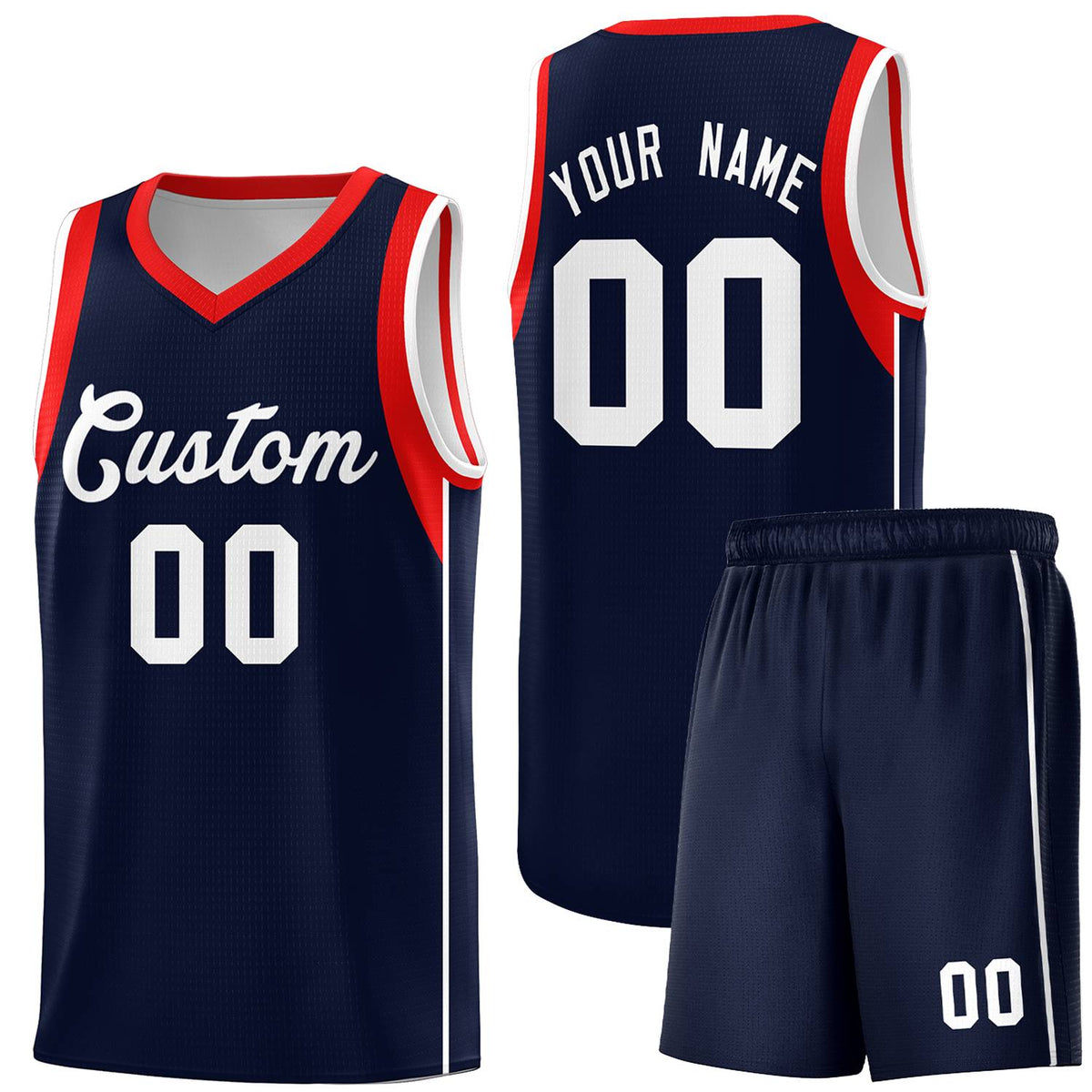 Custom Navy White-Red Sleeve Color Blocking Classic Kits Sports Uniform Basketball Jersey |KXKSHOP