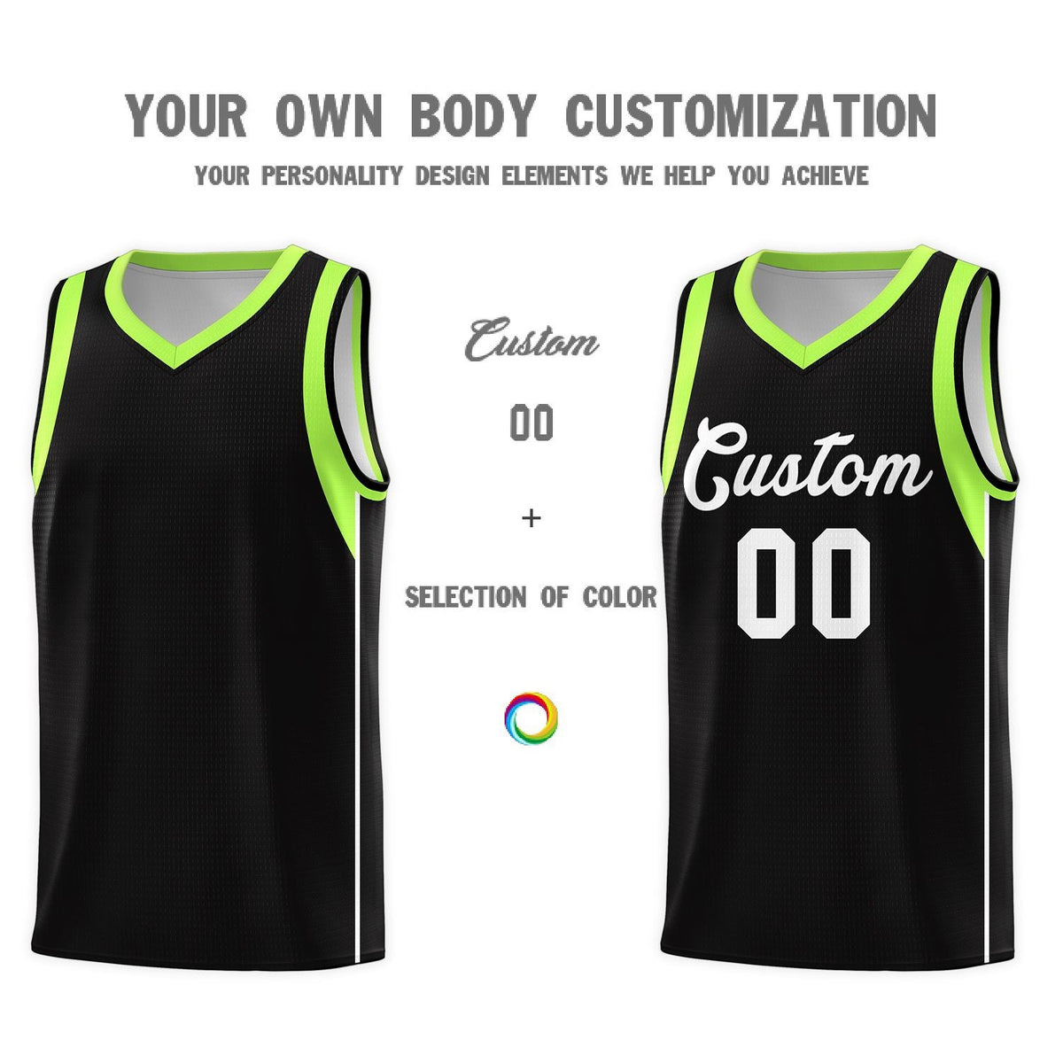 Custom Neon Green Navy-White Side Two-Tone Classic Sports Uniform Basketball Jersey |KXKSHOP