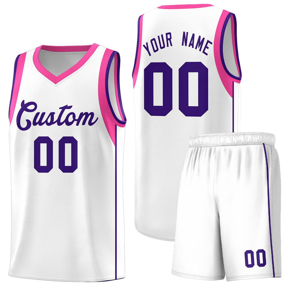 Custom White Purple Sleeve Color Blocking Classic Kits Sports Uniform Basketball Jersey |KXKSHOP