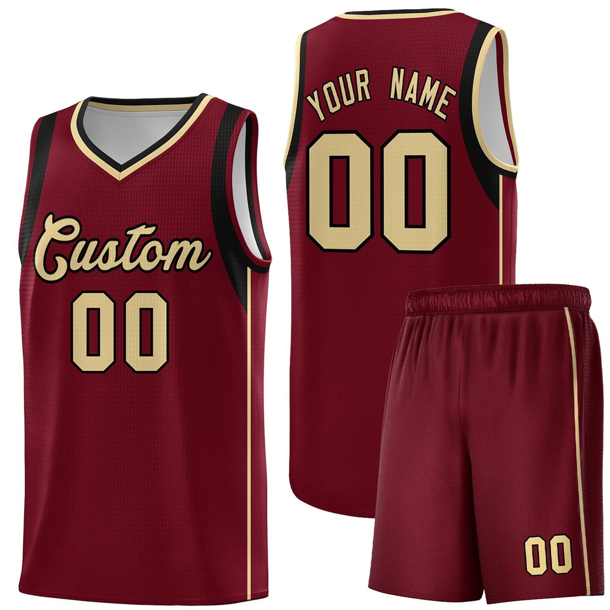 Custom Crimson Khaki Black Sleeve Color Blocking Classic Kits Sports Uniform Basketball Jersey |KXKSHOP