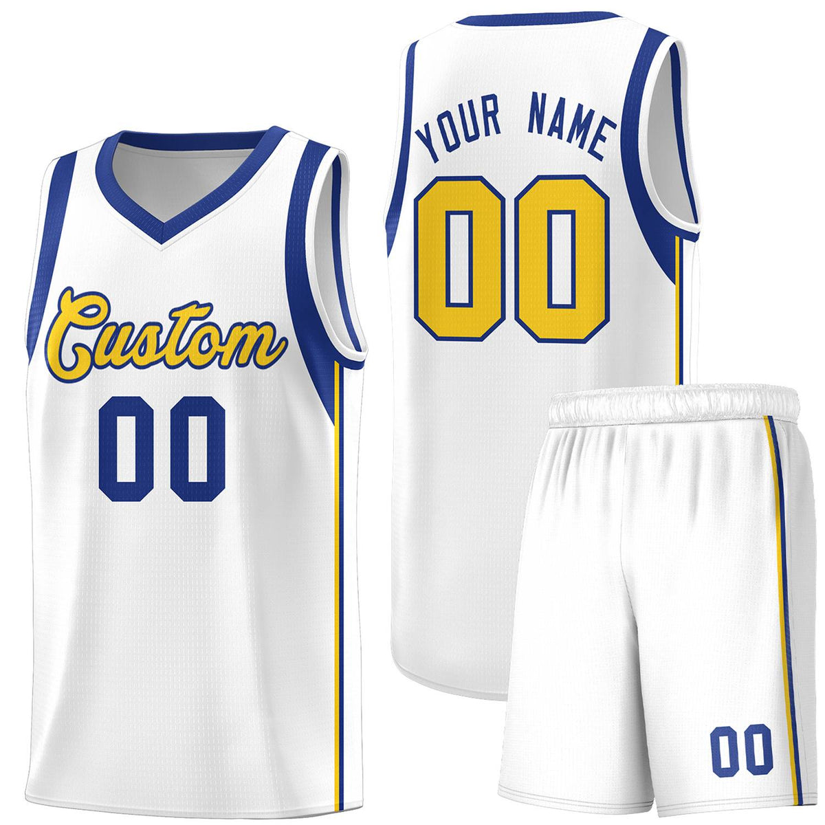Custom White Royal-Gold Sleeve Color Blocking Classic Kits Sports Uniform Basketball Jersey |KXKSHOP