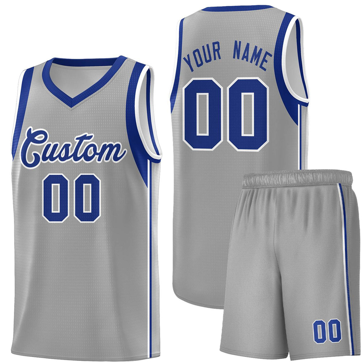 Custom Gray Royal-White Sleeve Color Blocking Classic Kits Sports Uniform Basketball Jersey |KXKSHOP
