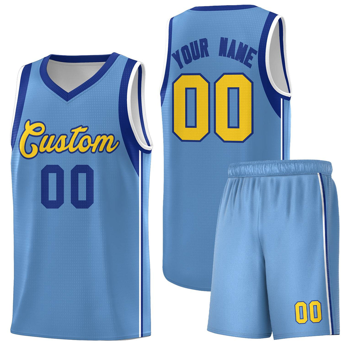 Custom Powder Blue Royal-Gold Sleeve Color Blocking Classic Kits Sports Uniform Basketball Jersey |KXKSHOP