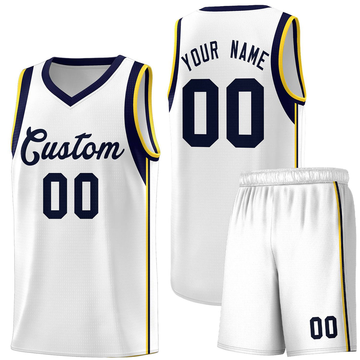 Custom White Navy Sleeve Color Blocking Classic Kits Sports Uniform Basketball Jersey |KXKSHOP