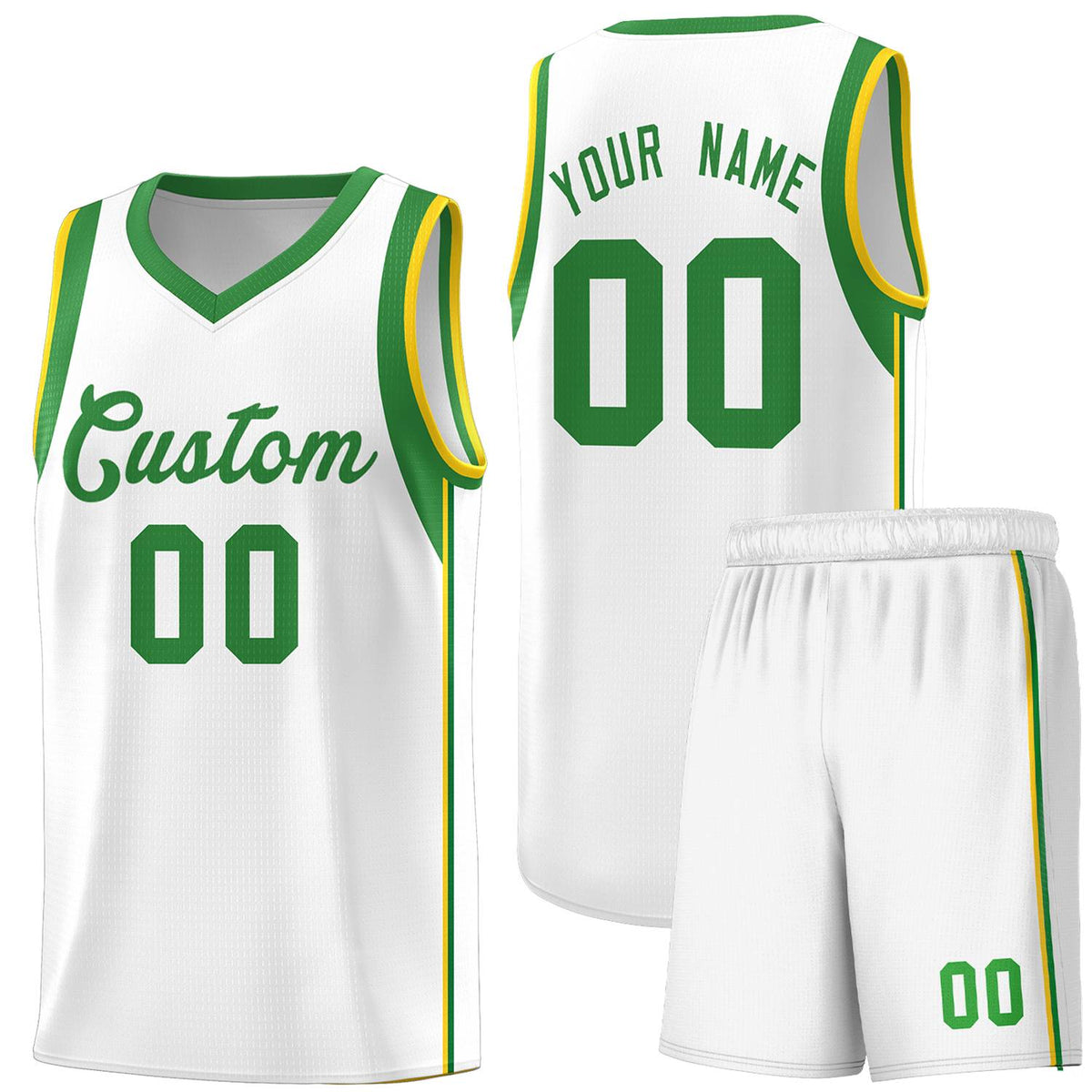 Custom White Kelly Green Sleeve Color Blocking Classic Kits Sports Uniform Basketball Jersey |KXKSHOP