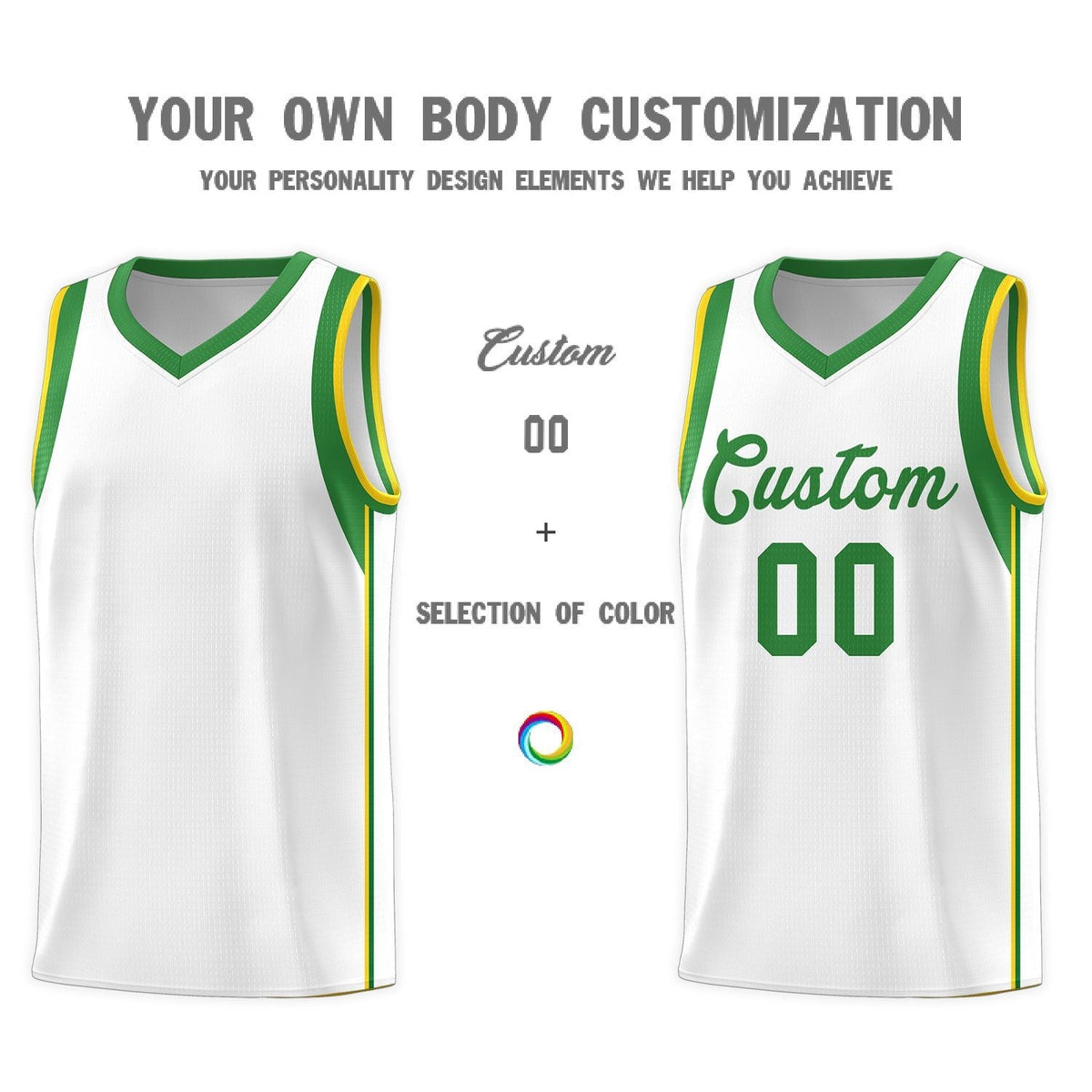 Custom Neon Green Navy-White Side Two-Tone Classic Sports Uniform Basketball Jersey |KXKSHOP