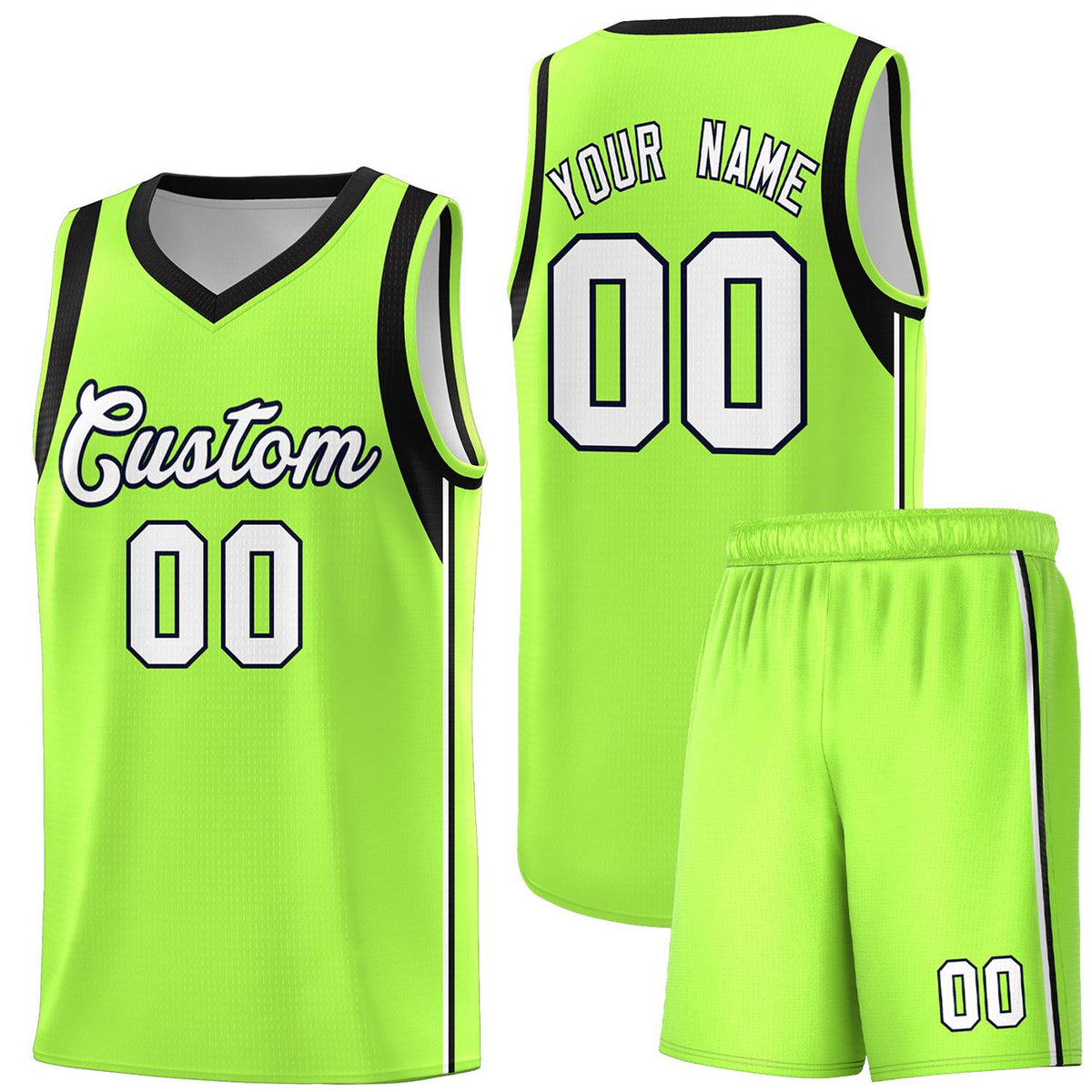 Custom Neon Green White-Black Sleeve Color Blocking Classic Kits Sports Uniform Basketball Jersey |KXKSHOP