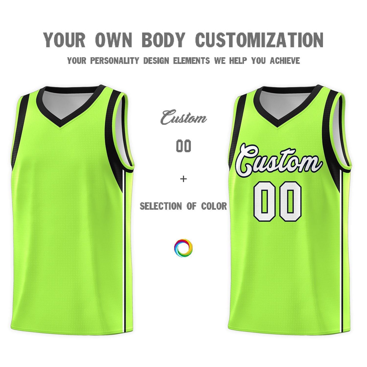Custom Neon Green Navy-White Side Two-Tone Classic Sports Uniform Basketball Jersey |KXKSHOP