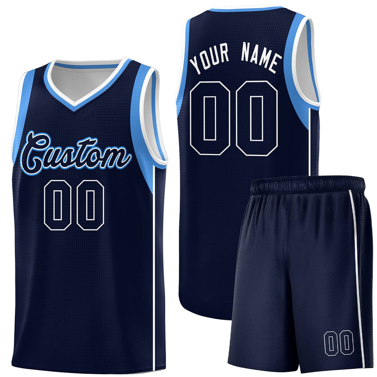 Custom Navy Powder Blue-White Sleeve Color Blocking Classic Kits Sports Uniform Basketball Jersey |KXKSHOP
