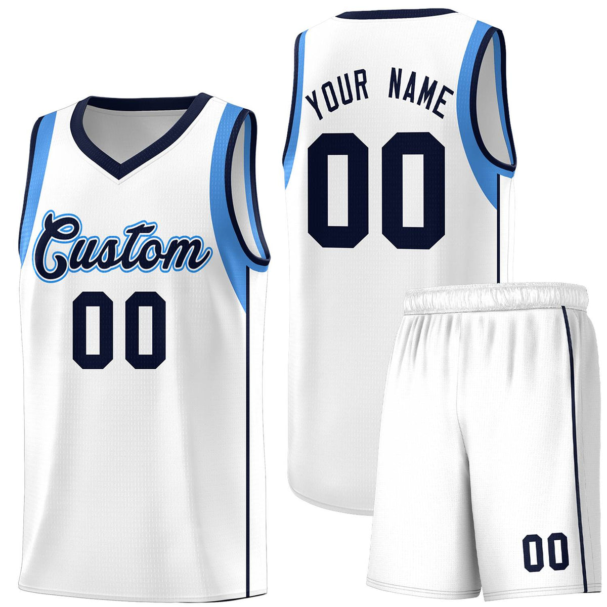 Custom White Navy-Powder Blue Sleeve Color Blocking Classic Kits Sports Uniform Basketball Jersey |KXKSHOP