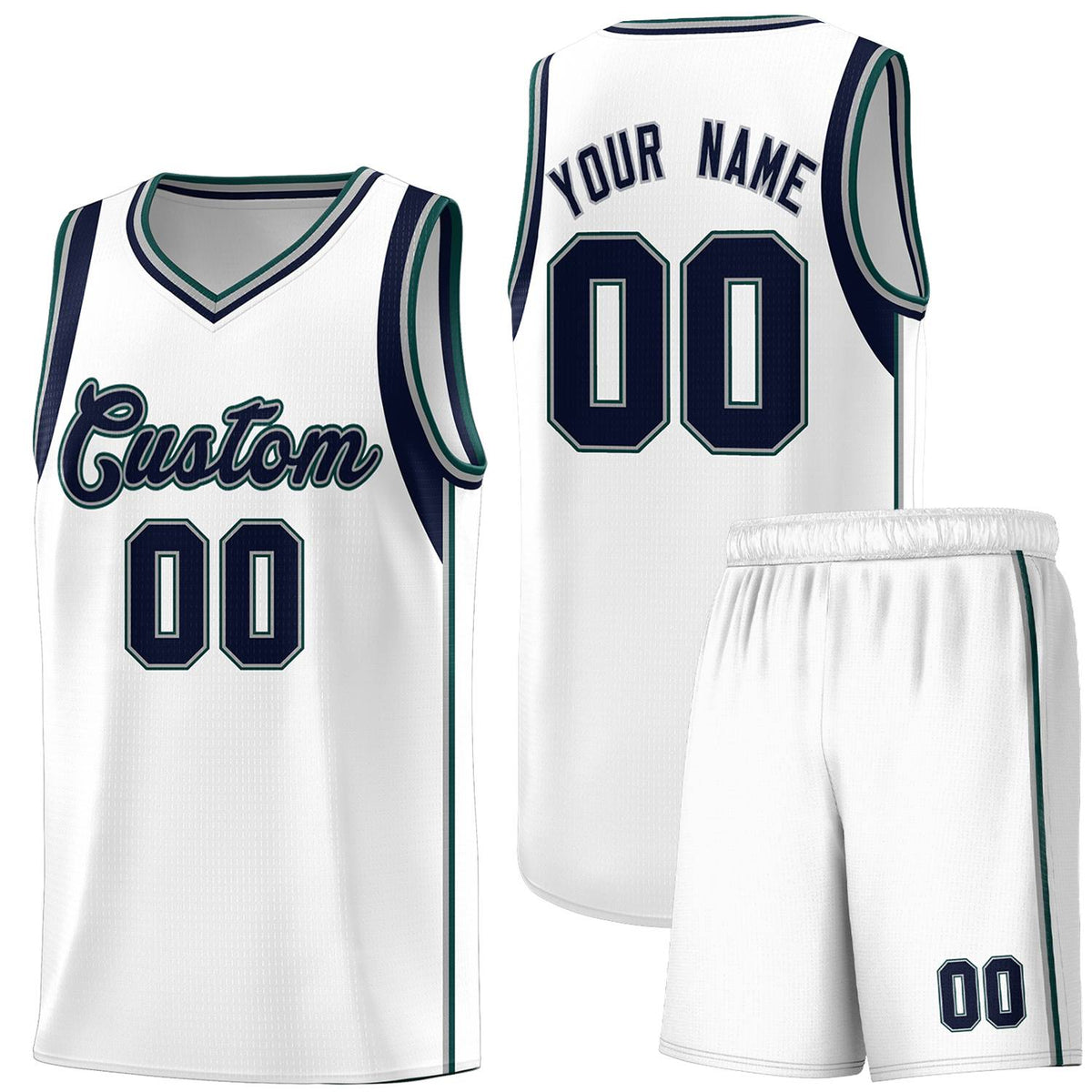 Custom White Navy-Gray Sleeve Color Blocking Classic Kits Sports Uniform Basketball Jersey |KXKSHOP