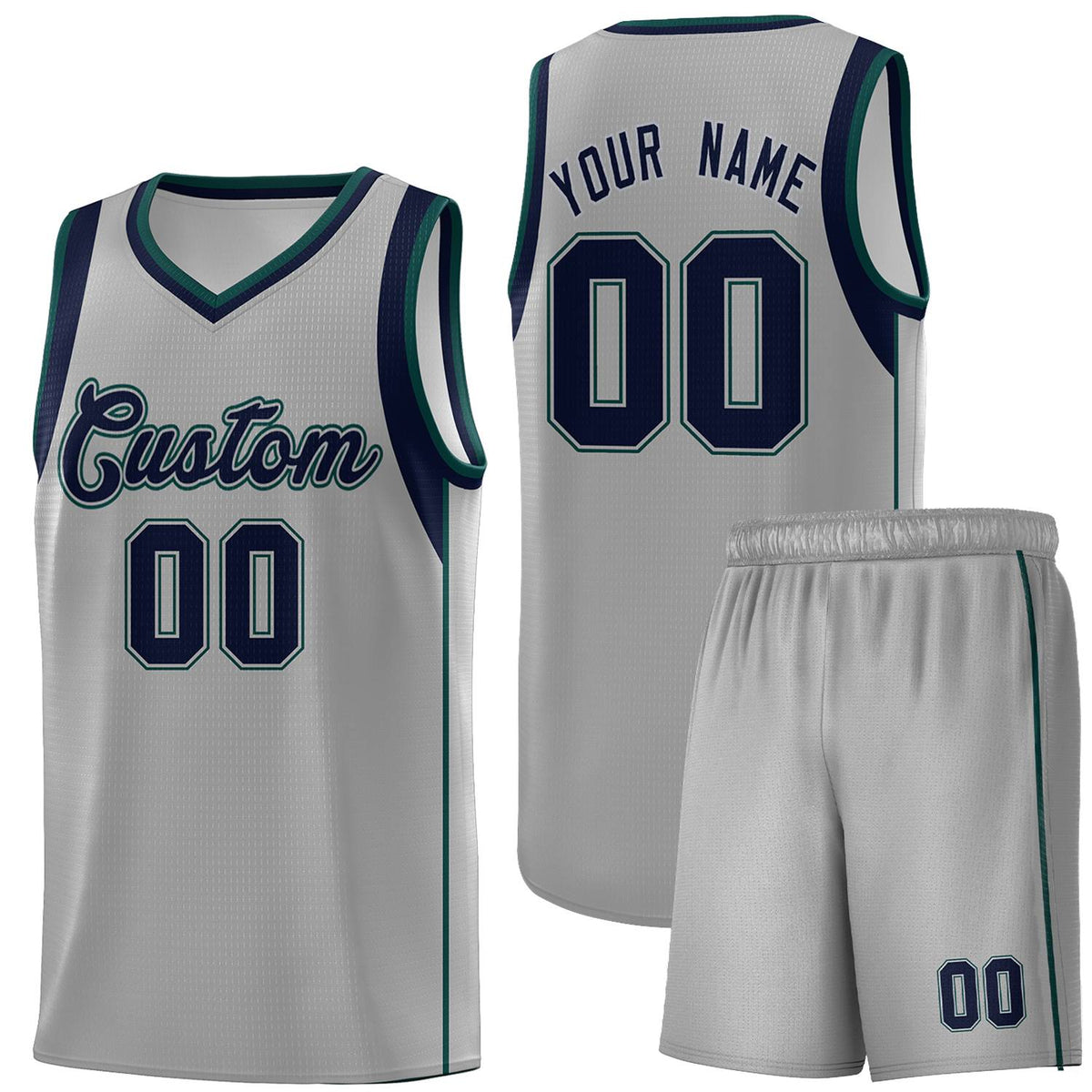 Custom Gray Navy-Green Sleeve Color Blocking Classic Kits Sports Uniform Basketball Jersey |KXKSHOP