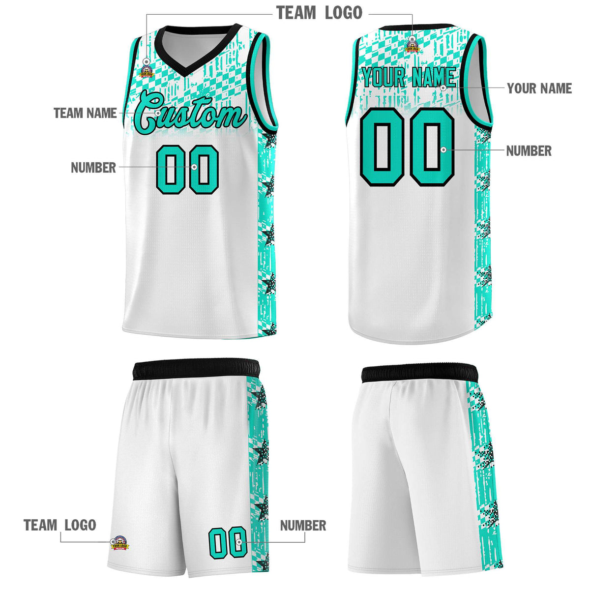 Custom White Mosaic Stars Pattern Sports Uniform Basketball Jersey|KXKSHOP