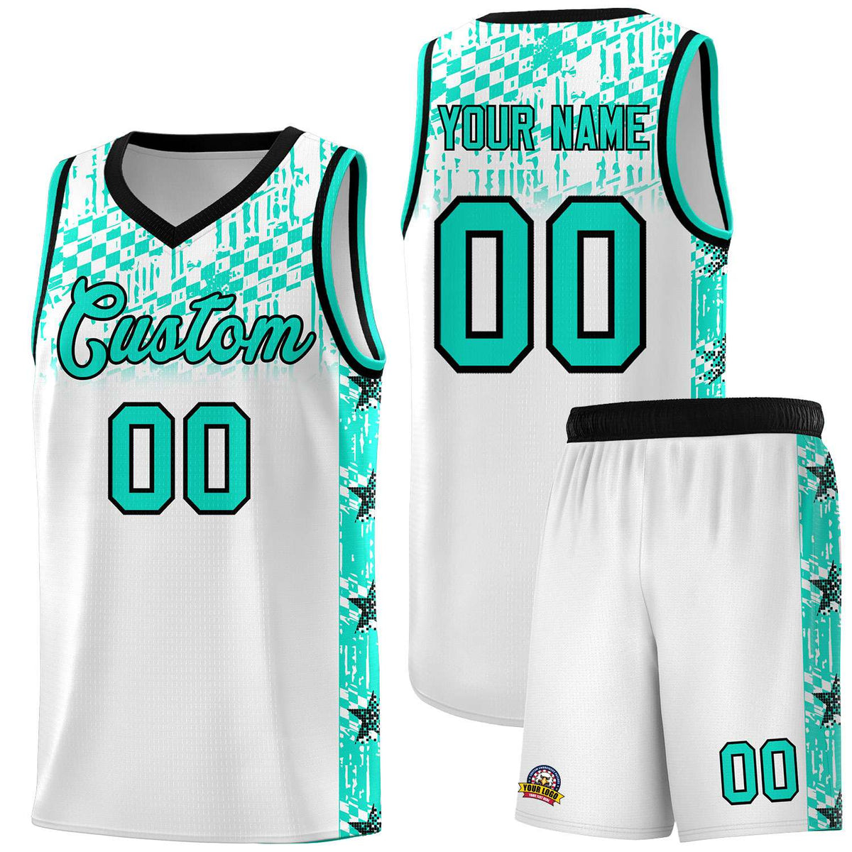 Custom White Mosaic Stars Pattern Sports Uniform Basketball Jersey|KXKSHOP