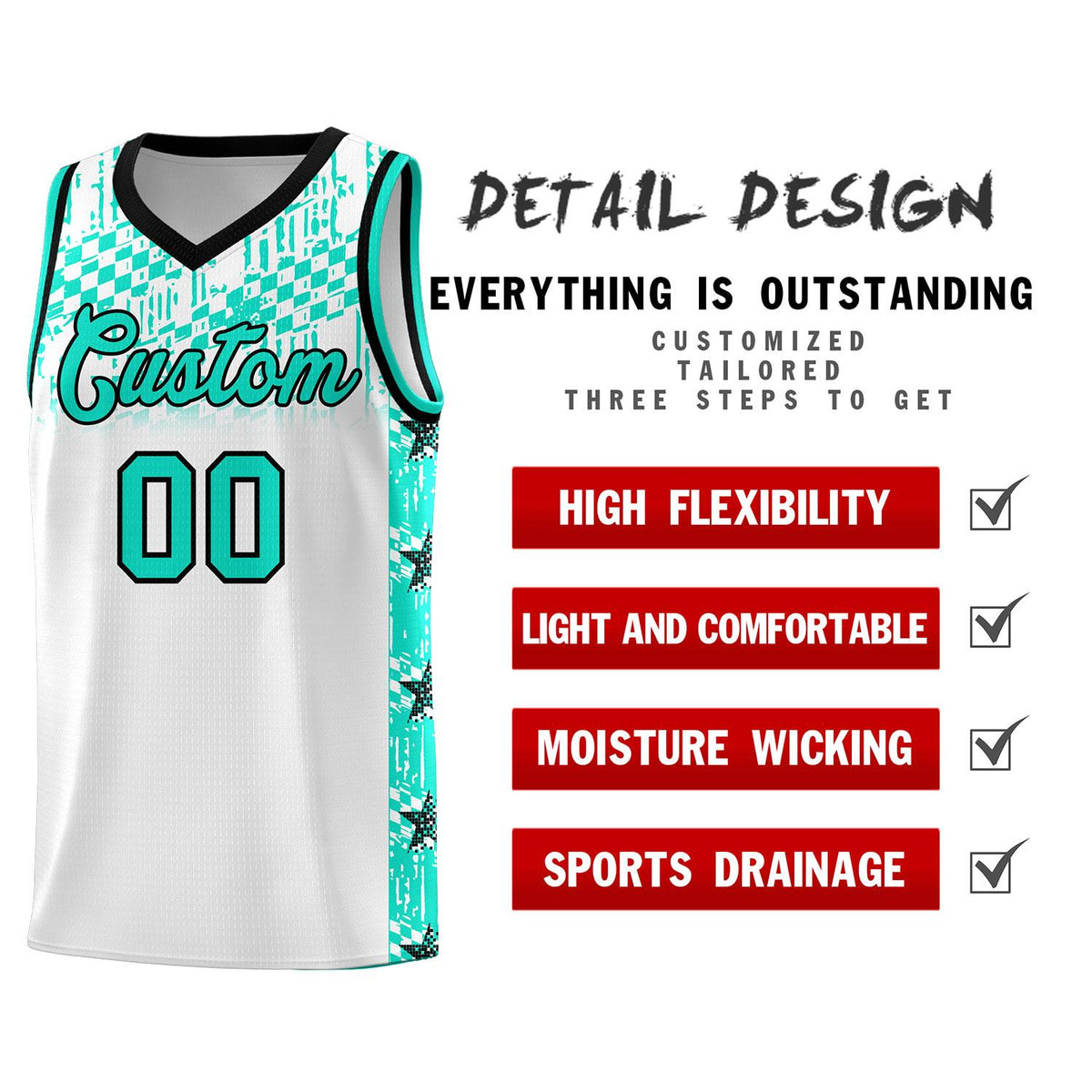 Custom White Mosaic Stars Pattern Sports Uniform Basketball Jersey|KXKSHOP