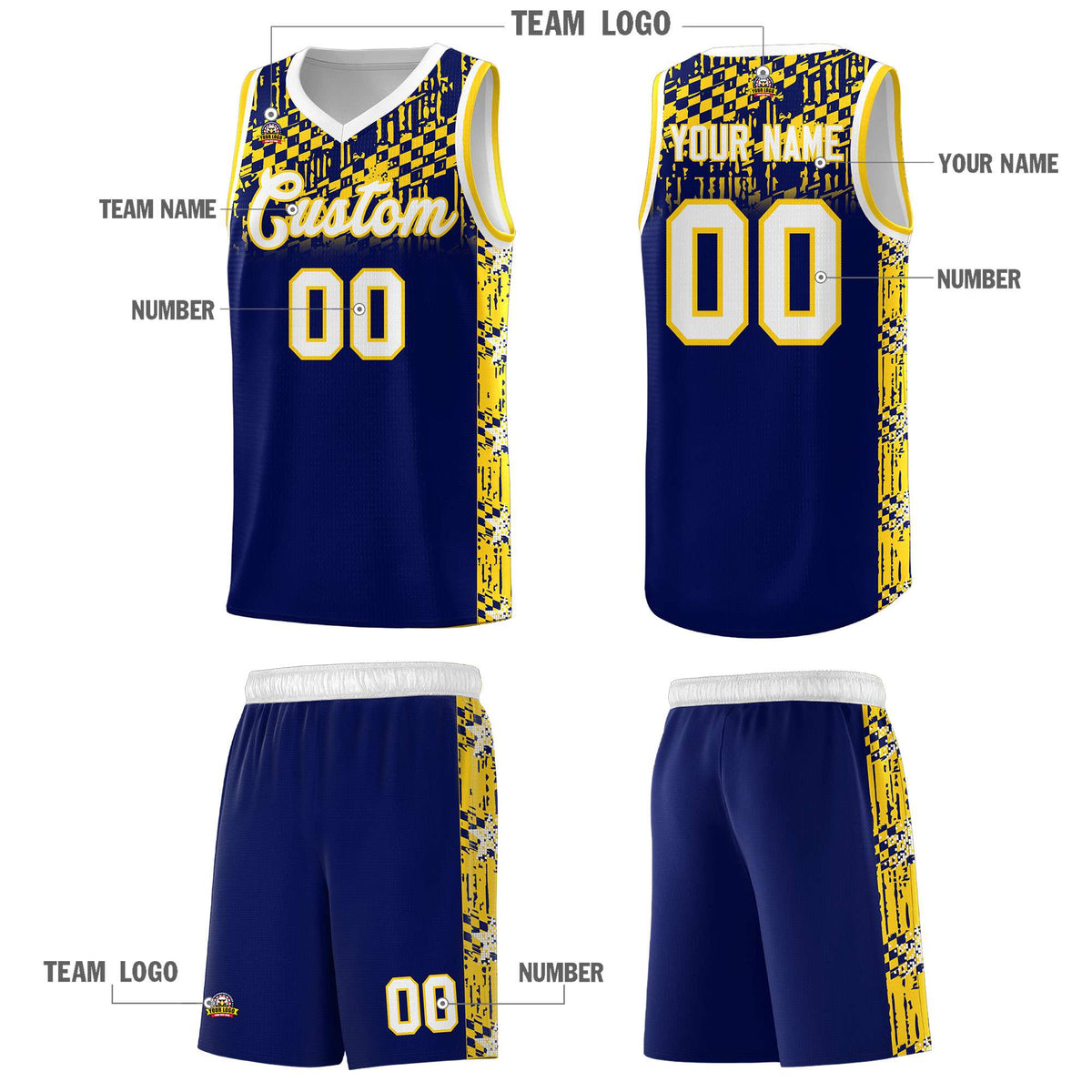 Custom Navy Mosaic Stars Pattern Sports Uniform Basketball Jersey|KXKSHOP