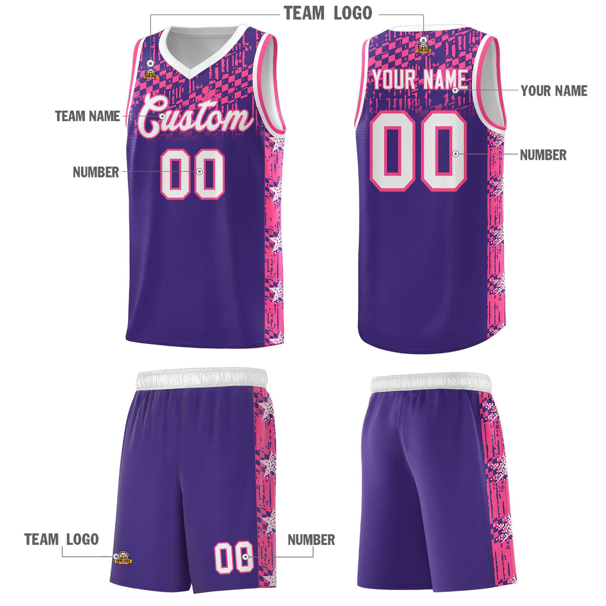 Custom Purple Mosaic Stars Pattern Sports Uniform Basketball Jersey|KXKSHOP