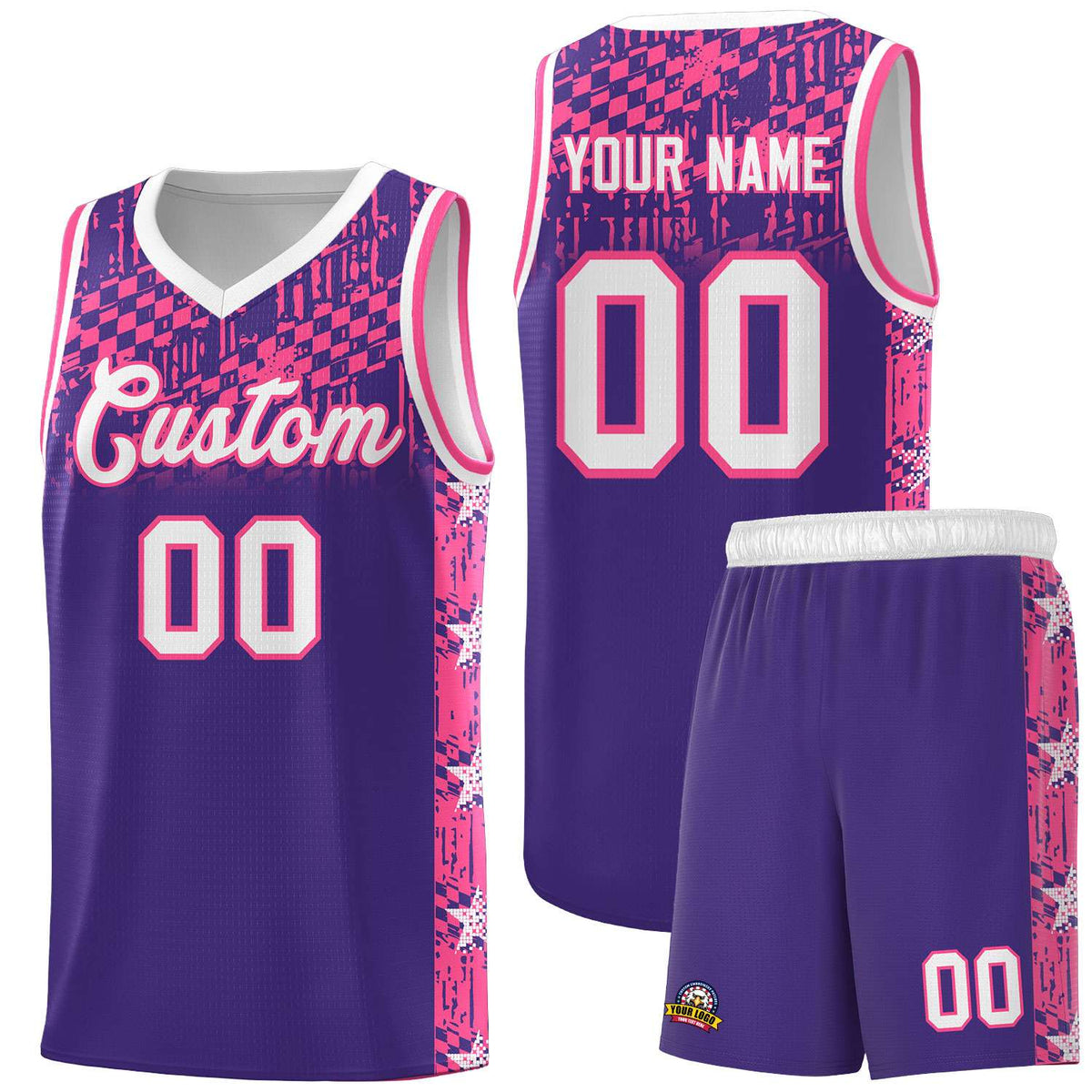 Custom Purple Mosaic Stars Pattern Sports Uniform Basketball Jersey|KXKSHOP
