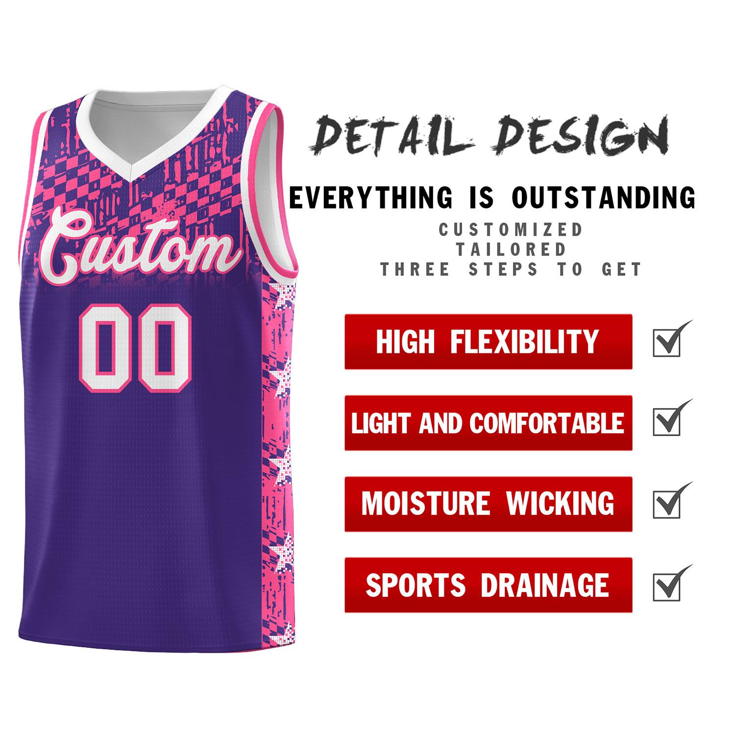 Custom Purple Mosaic Stars Pattern Sports Uniform Basketball Jersey|KXKSHOP