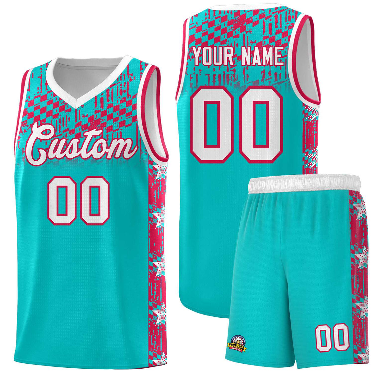 Custom Aqua Mosaic Stars Pattern Sports Uniform Basketball Jersey|KXKSHOP