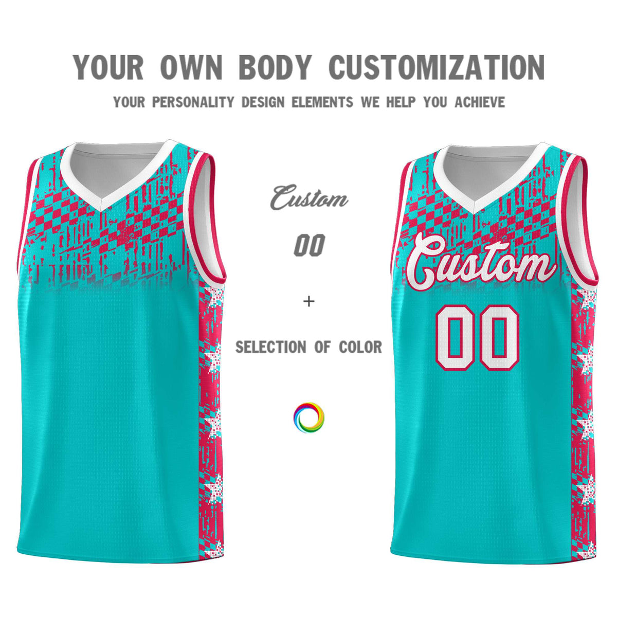 Custom Aqua Mosaic Stars Pattern Sports Uniform Basketball Jersey|KXKSHOP