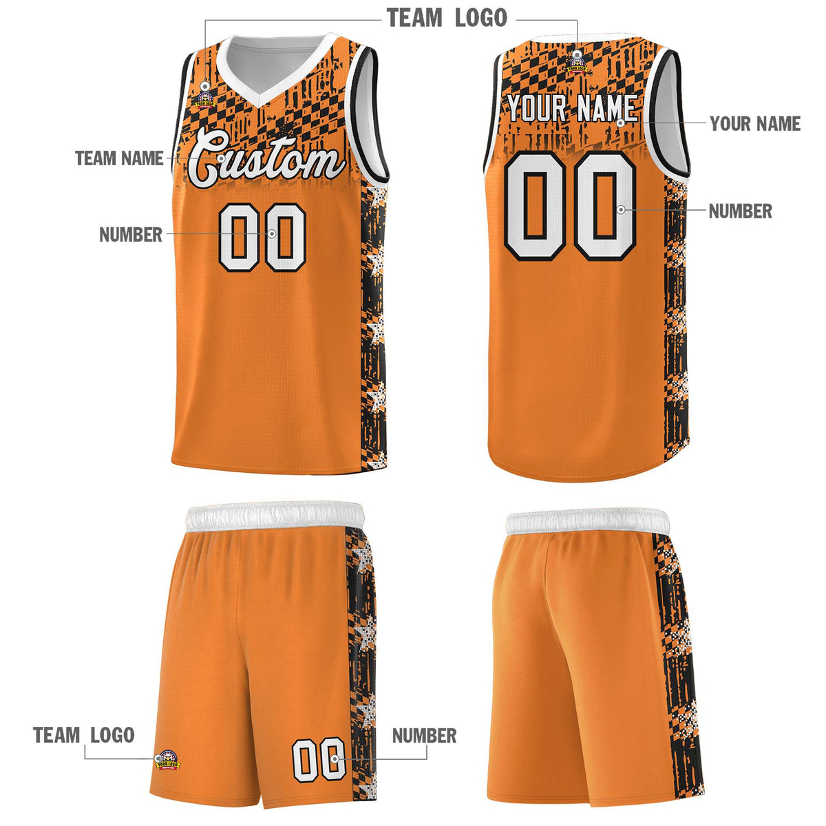 Custom Gold Orange Mosaic Stars Pattern Sports Uniform Basketball Jersey|KXKSHOP