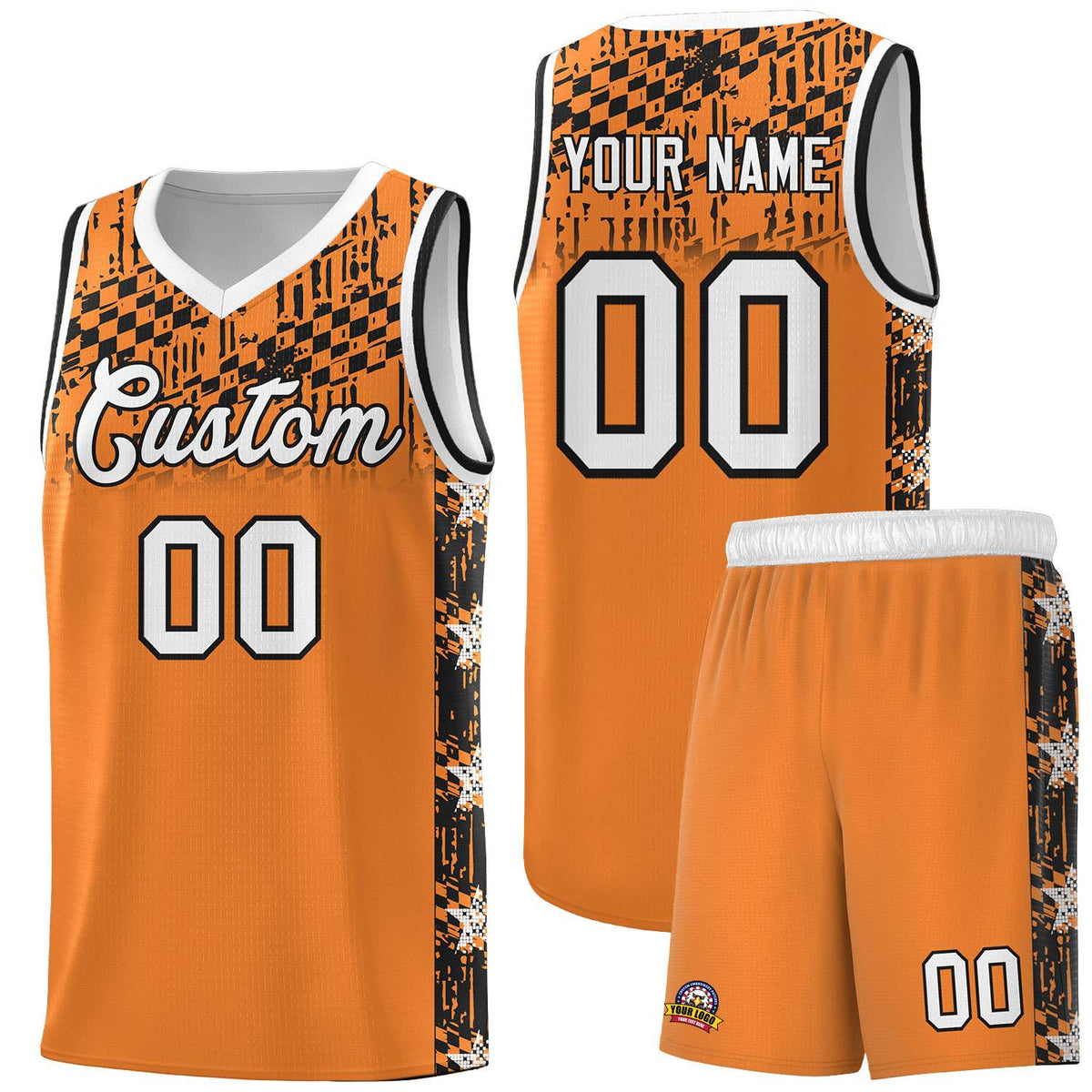 Custom Gold Orange Mosaic Stars Pattern Sports Uniform Basketball Jersey|KXKSHOP