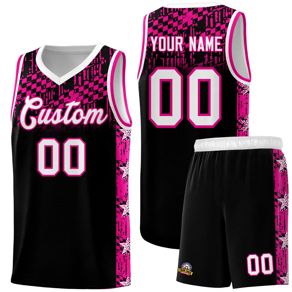 Custom Black Mosaic Stars Pattern Sports Uniform Basketball Jersey|KXKSHOP