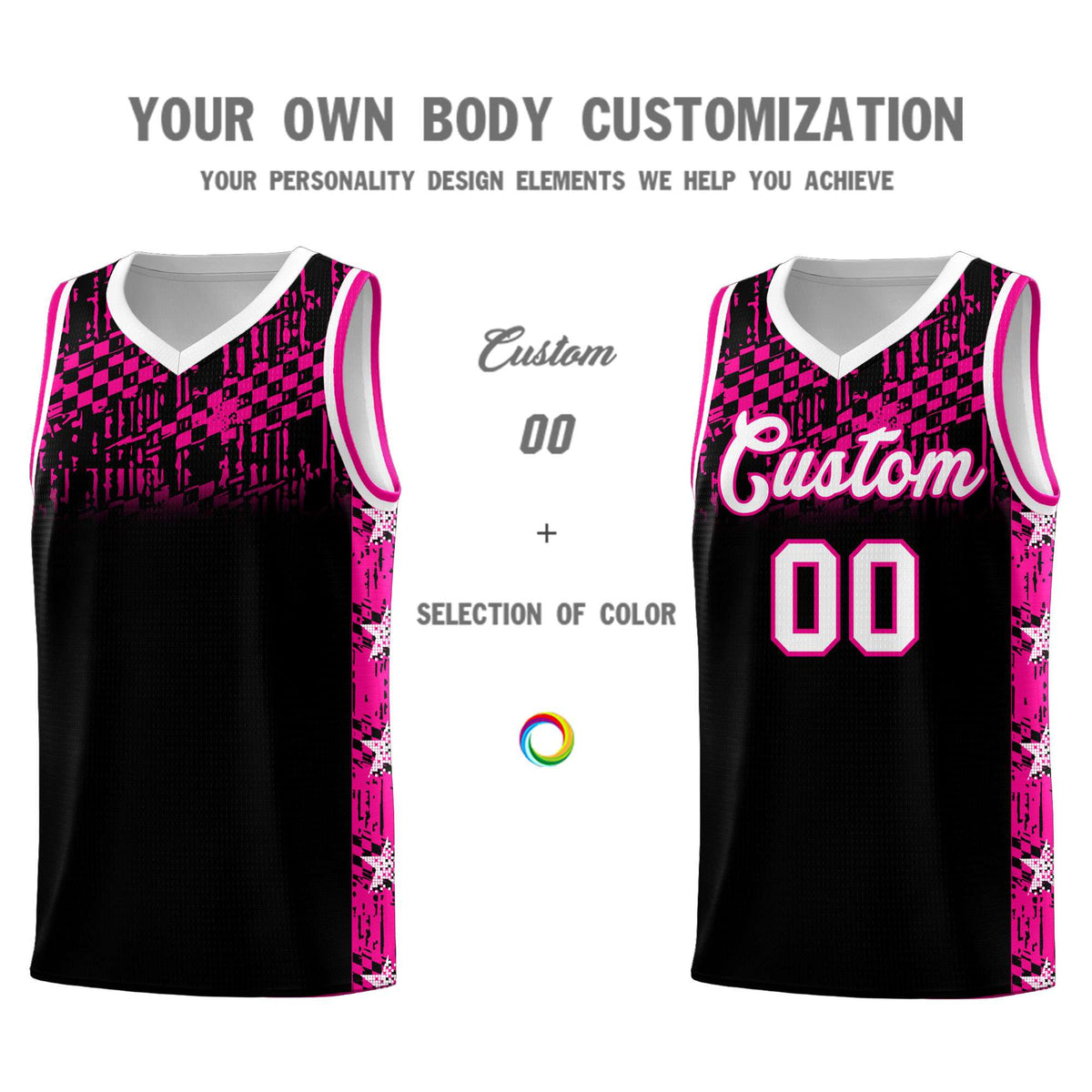 Custom Black Mosaic Stars Pattern Sports Uniform Basketball Jersey|KXKSHOP