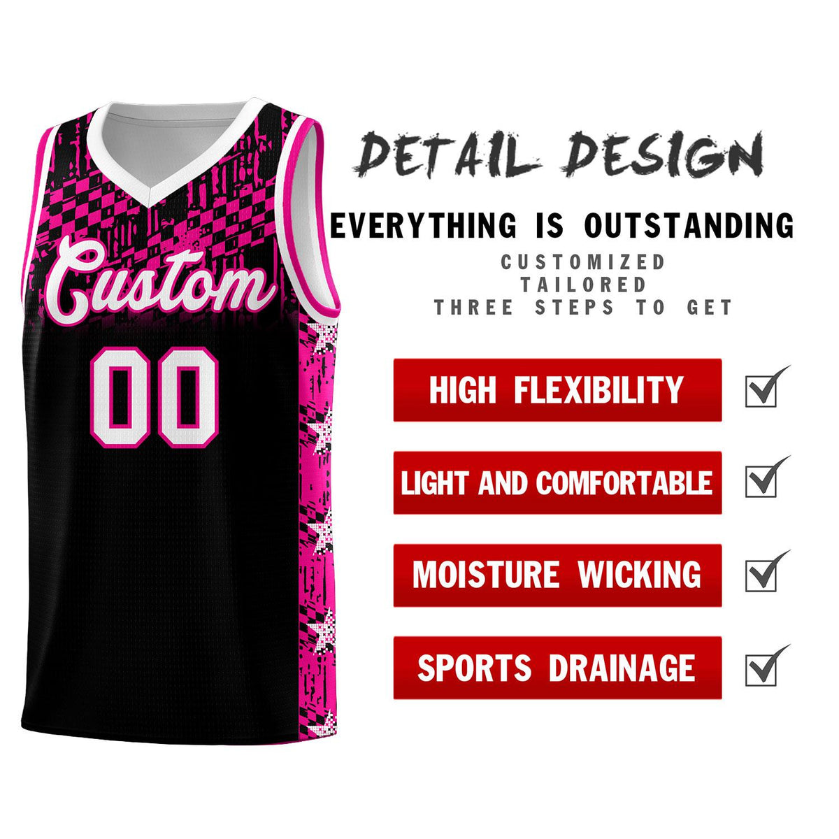 Custom Black Mosaic Stars Pattern Sports Uniform Basketball Jersey|KXKSHOP