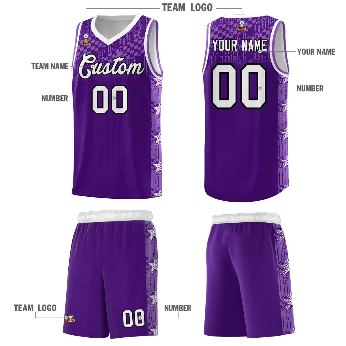 Custom Purple Mosaic Stars Pattern Sports Uniform Basketball Jersey|KXKSHOP