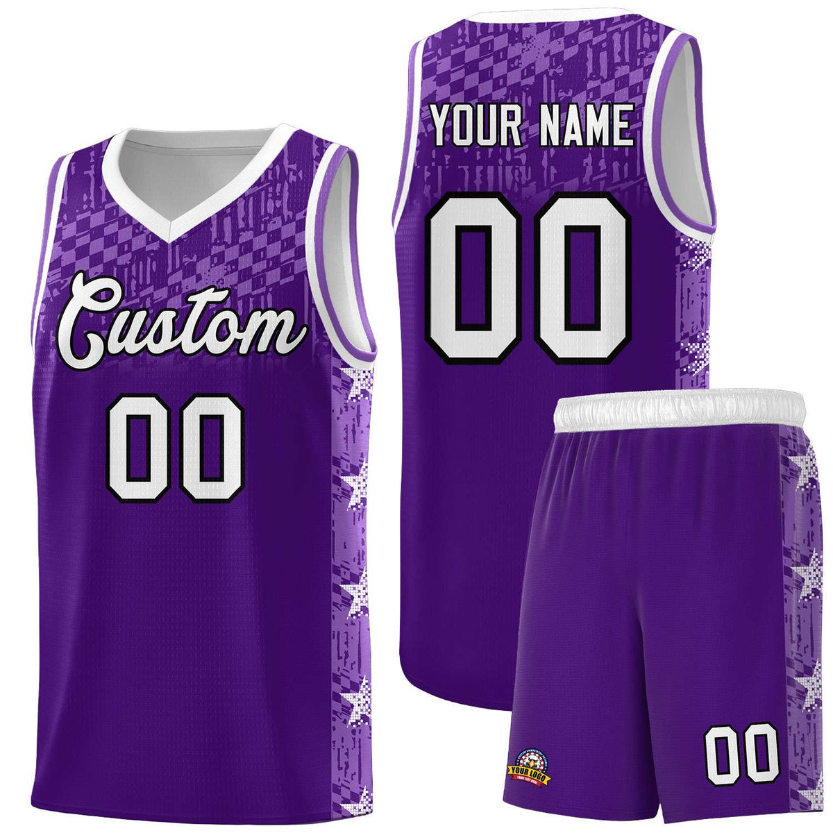 Custom Purple Mosaic Stars Pattern Sports Uniform Basketball Jersey|KXKSHOP