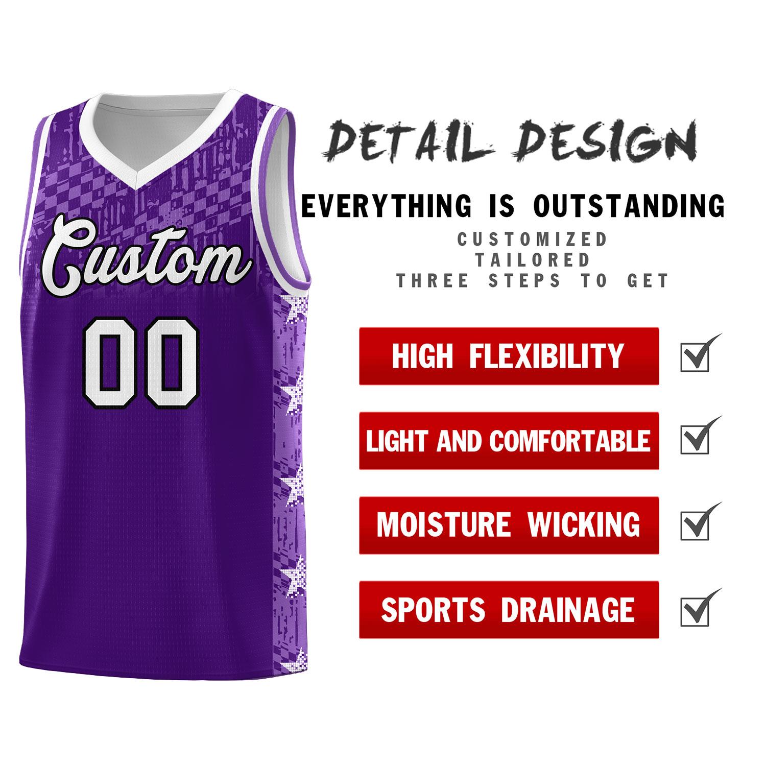 Custom Purple Mosaic Stars Pattern Sports Uniform Basketball Jersey|KXKSHOP