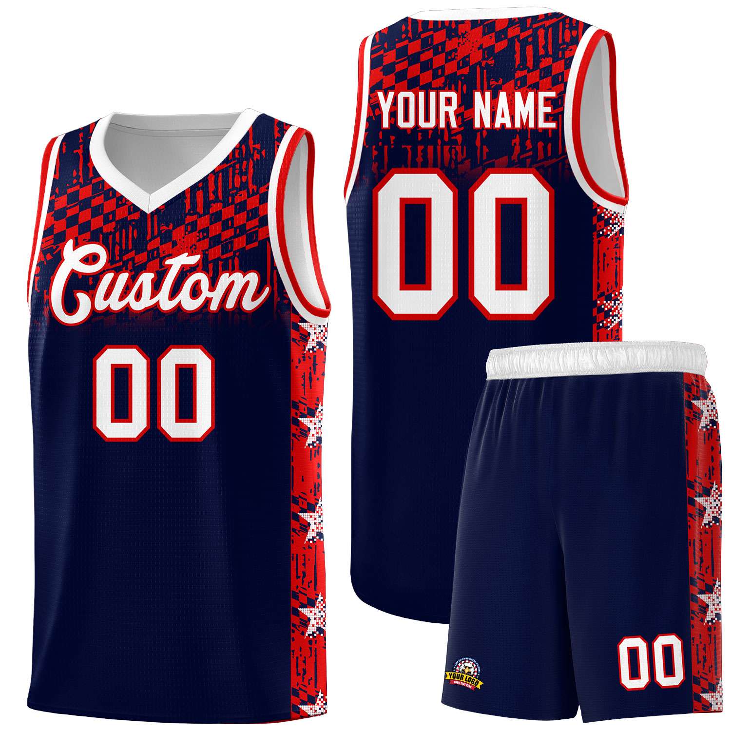 Custom Navy Mosaic Stars Pattern Sports Uniform Basketball Jersey|KXKSHOP