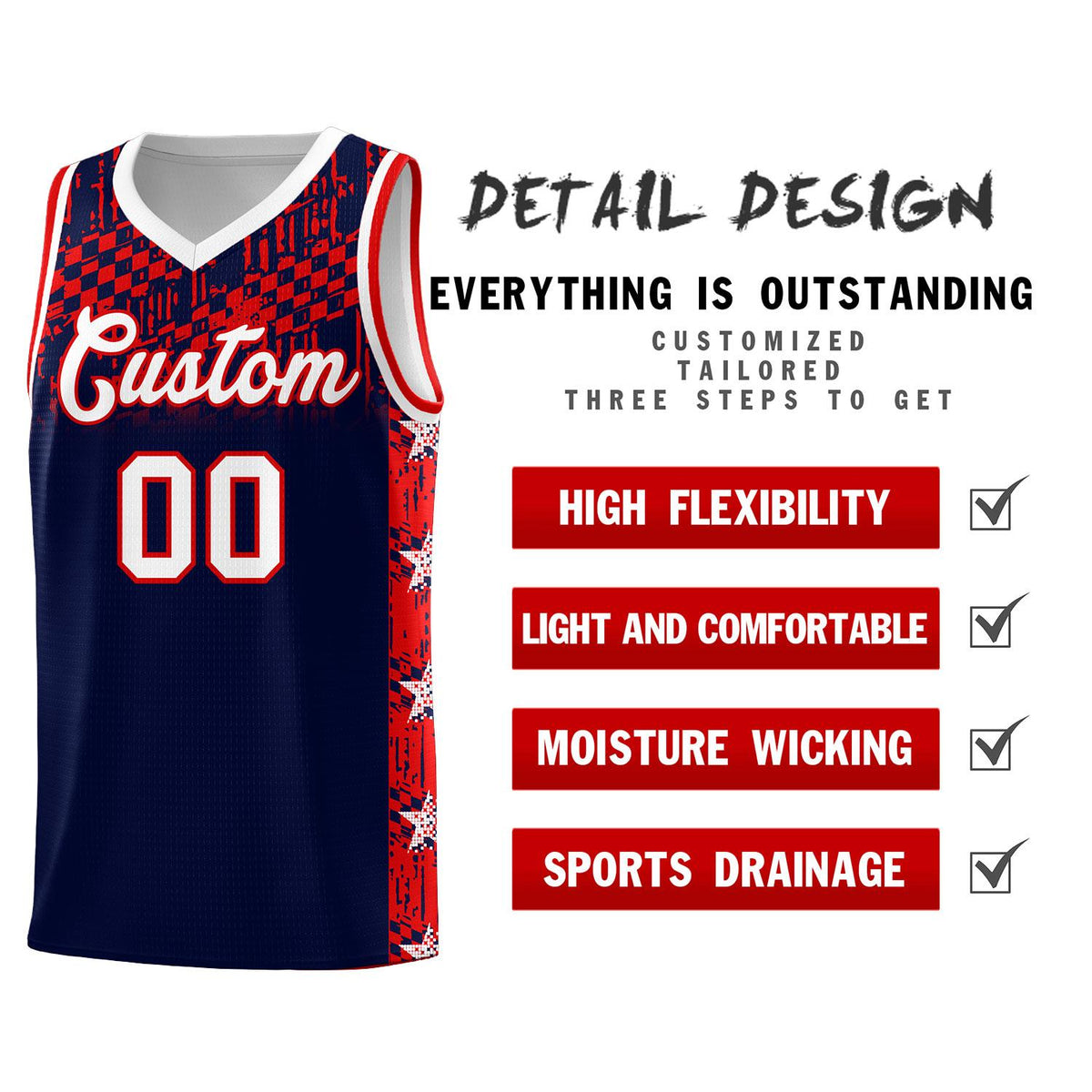 Custom Navy Mosaic Stars Pattern Sports Uniform Basketball Jersey|KXKSHOP