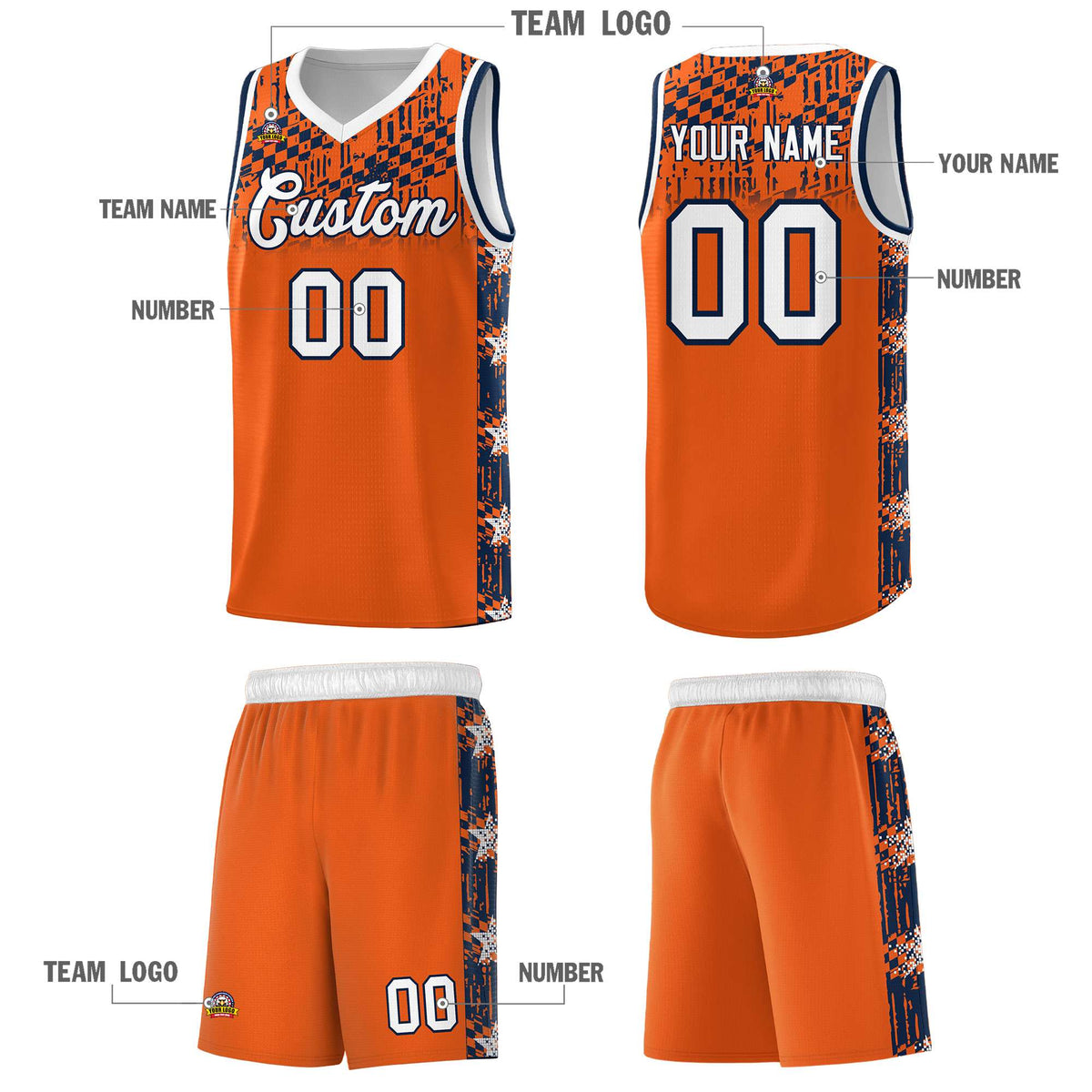 Custom Orange Mosaic Stars Pattern Sports Uniform Basketball Jersey|KXKSHOP