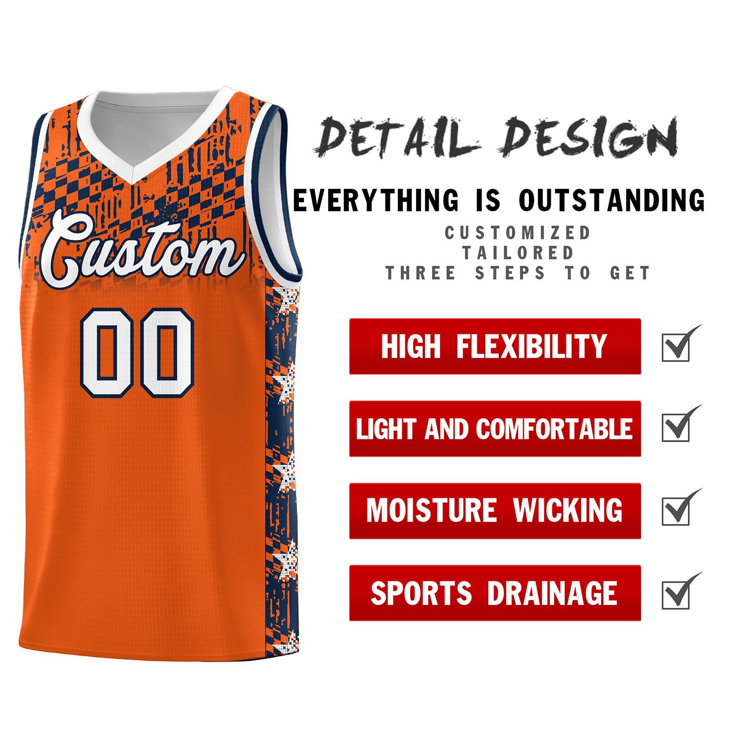 Custom Orange Mosaic Stars Pattern Sports Uniform Basketball Jersey|KXKSHOP