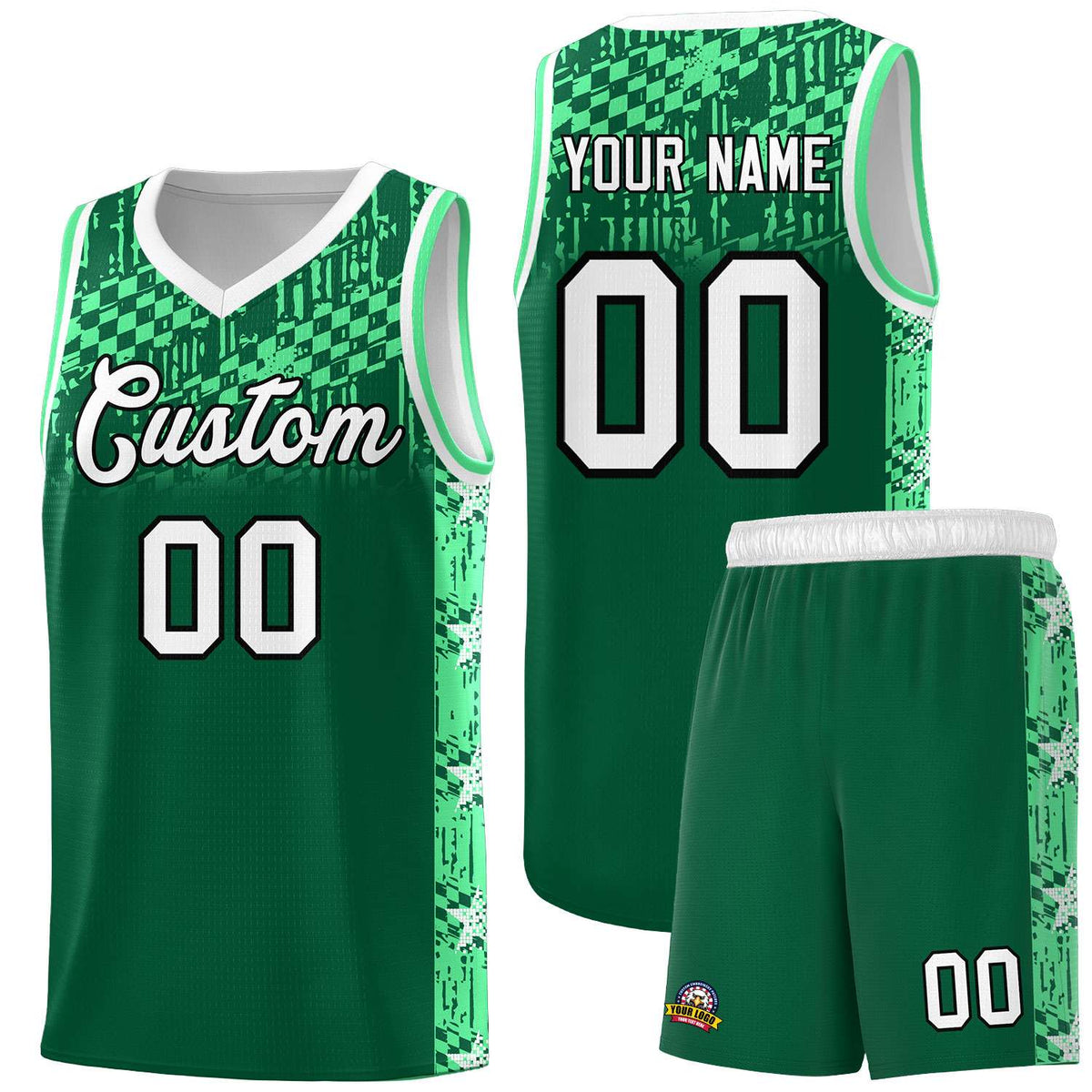 Custom Kelly Green Mosaic Stars Pattern Sports Uniform Basketball Jersey|KXKSHOP