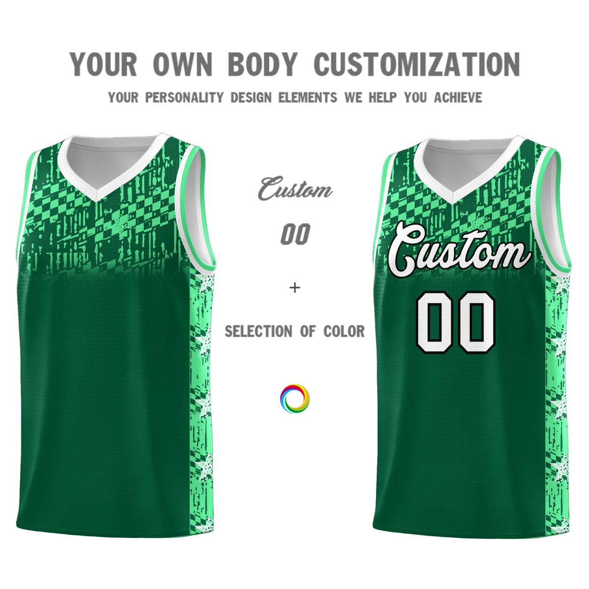 Custom Kelly Green Mosaic Stars Pattern Sports Uniform Basketball Jersey|KXKSHOP