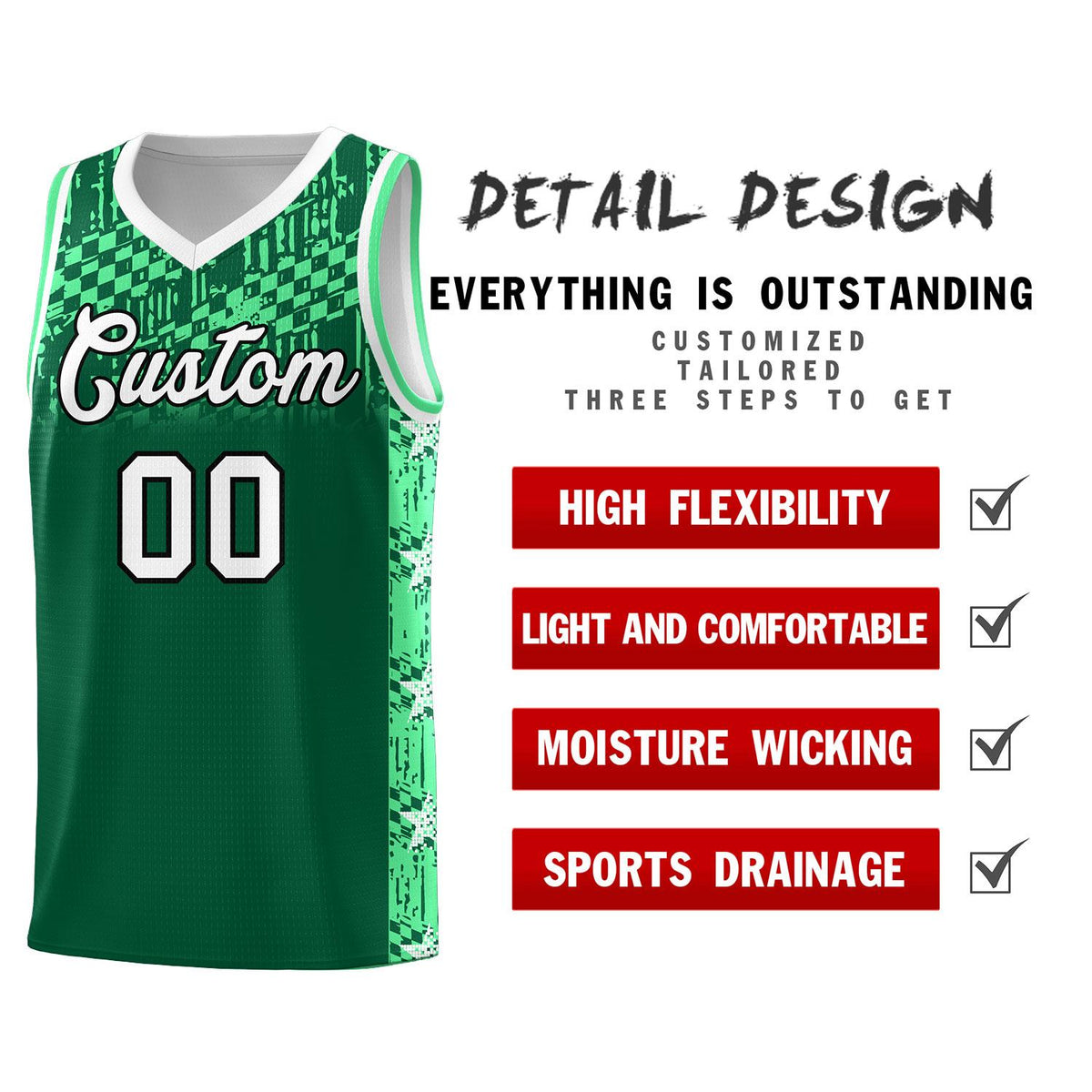Custom Kelly Green Mosaic Stars Pattern Sports Uniform Basketball Jersey|KXKSHOP