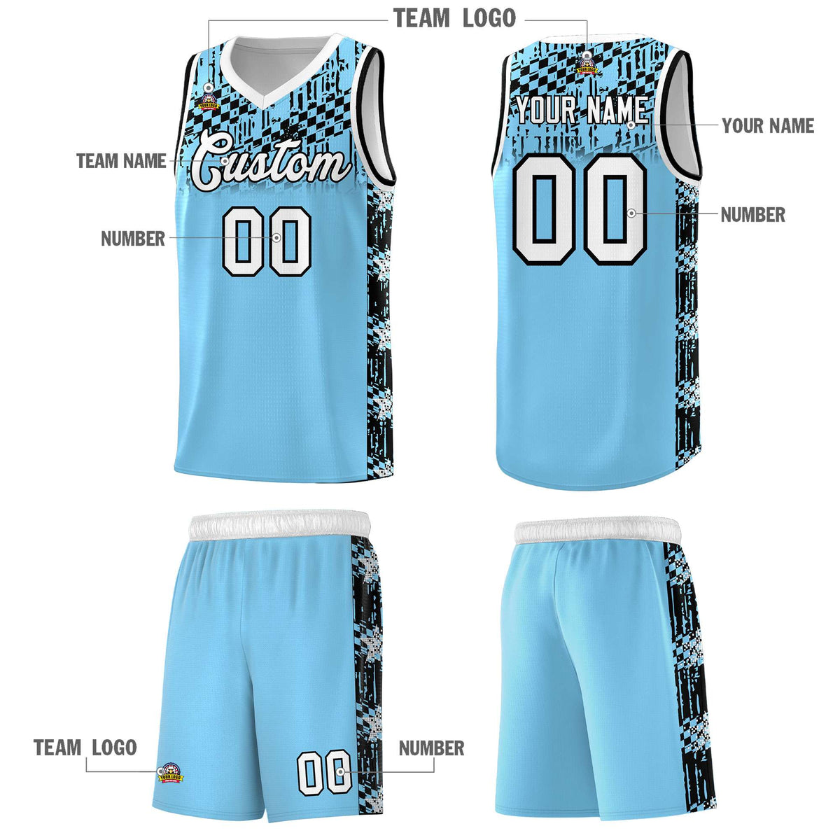 Custom Light Blue Mosaic Stars Pattern Sports Uniform Basketball Jersey|KXKSHOP