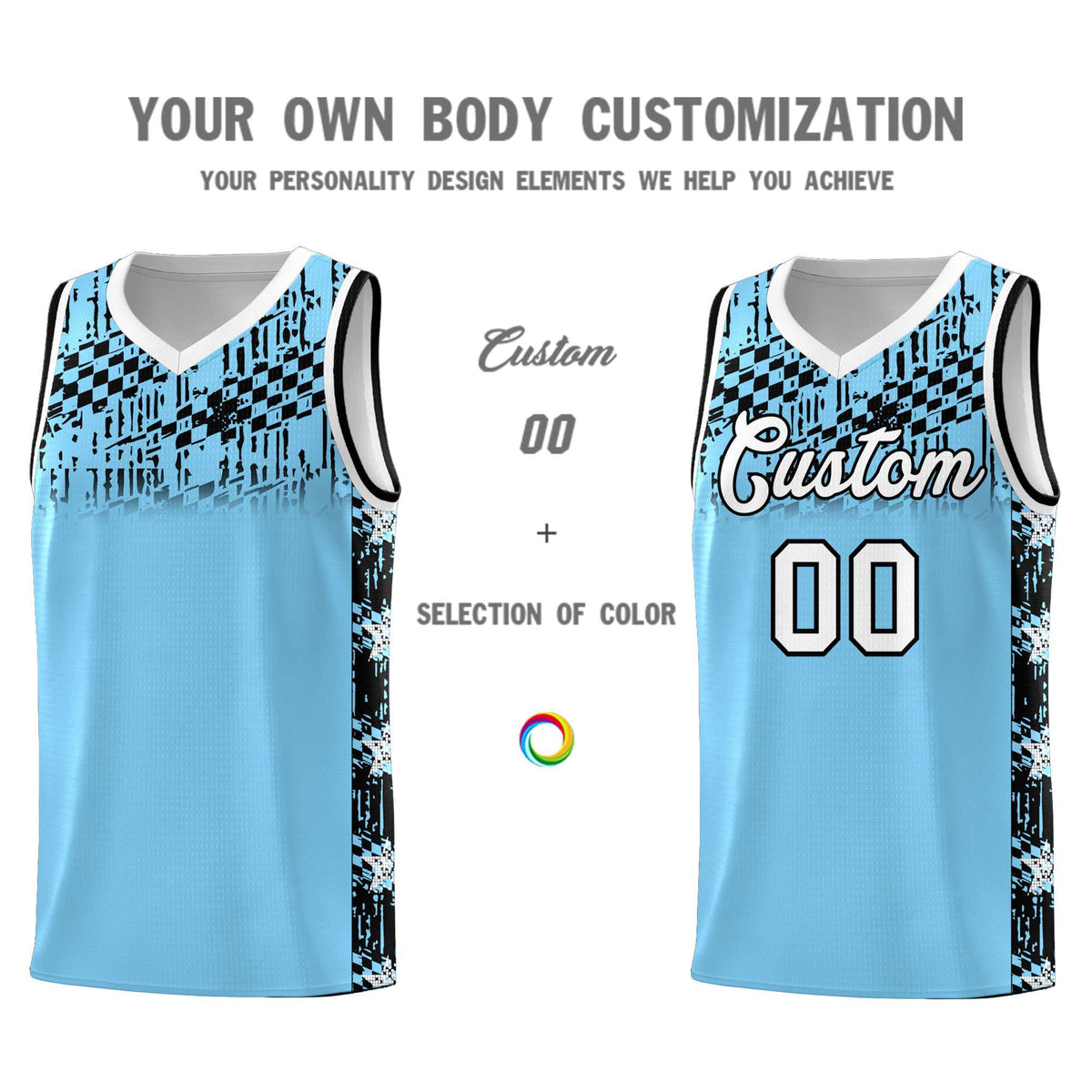 Custom Light Blue Mosaic Stars Pattern Sports Uniform Basketball Jersey|KXKSHOP