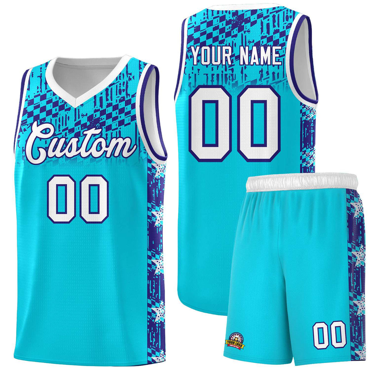 Custom Sky Blue Mosaic Stars Pattern Sports Uniform Basketball Jersey|KXKSHOP