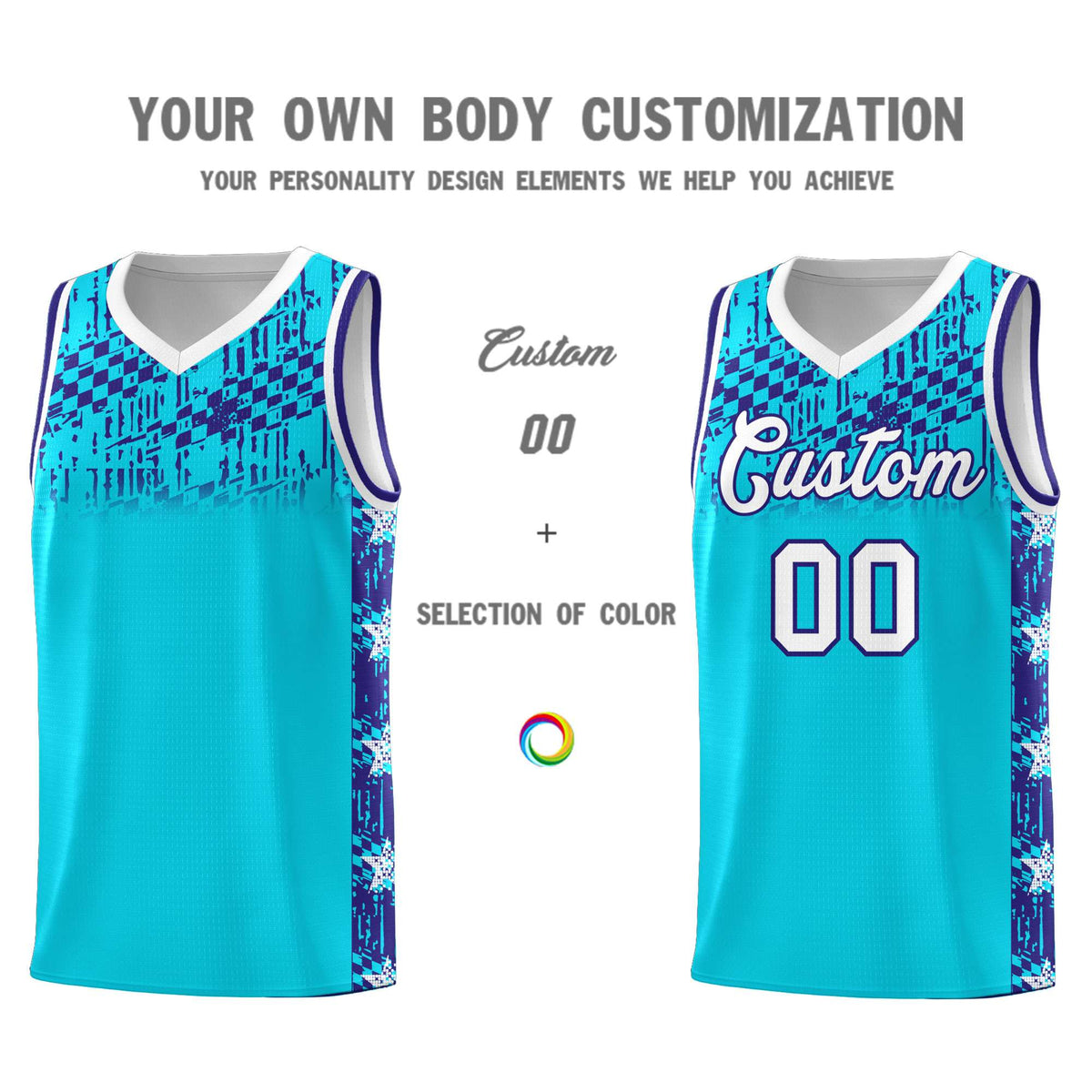 Custom Sky Blue Mosaic Stars Pattern Sports Uniform Basketball Jersey|KXKSHOP