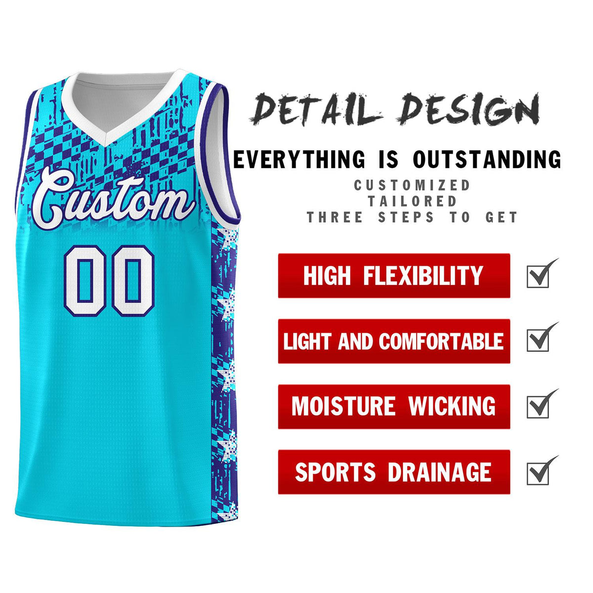Custom Sky Blue Mosaic Stars Pattern Sports Uniform Basketball Jersey|KXKSHOP