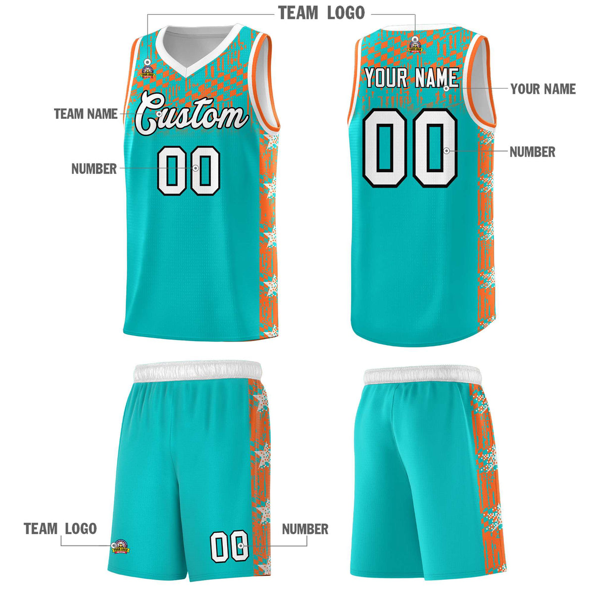 Custom Aqua Mosaic Stars Pattern Sports Uniform Basketball Jersey|KXKSHOP